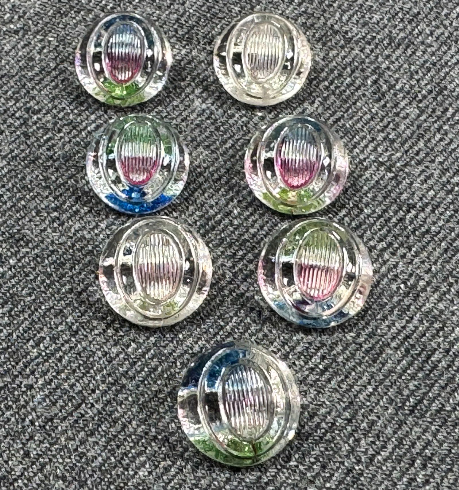 Vintage Czech colors clear glass buttons . Lot of 7 (1 of 6)