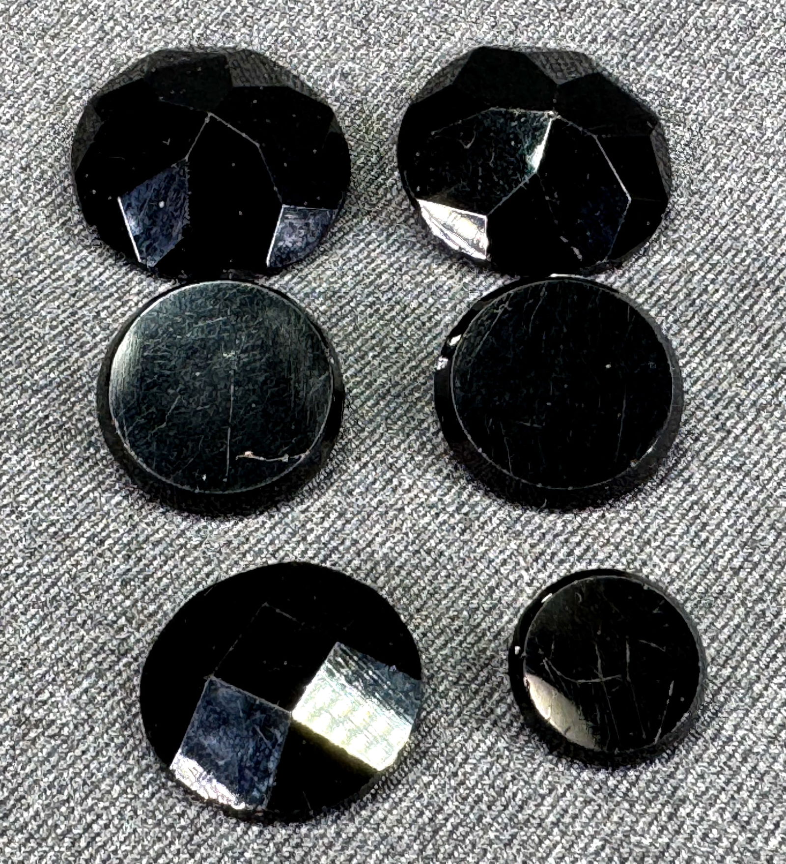 Antique Victorian Edwardian mourning black glass buttons. Lot of 6 (1 of 3)