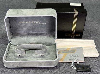 Vintage Hamilton Swiss Quartz Wristwatch Box: Vintage Hamilton Swiss Quartz Wristwatch Box. For measures please refer to the pictures taken with a measuring tape. IN HOUSE Estimated* shipping and handling cost within the U.S. : $7 We combine ship