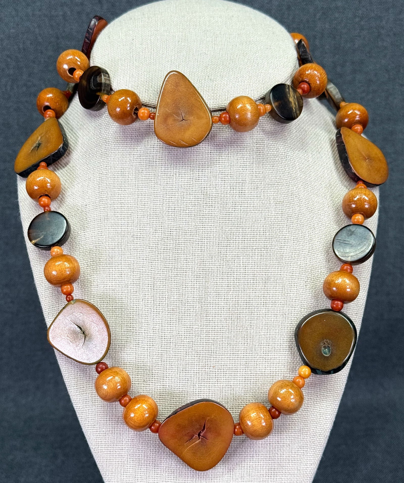 Artisan crafted tagua nut, horn and wooden beads necklace (1 of 4)