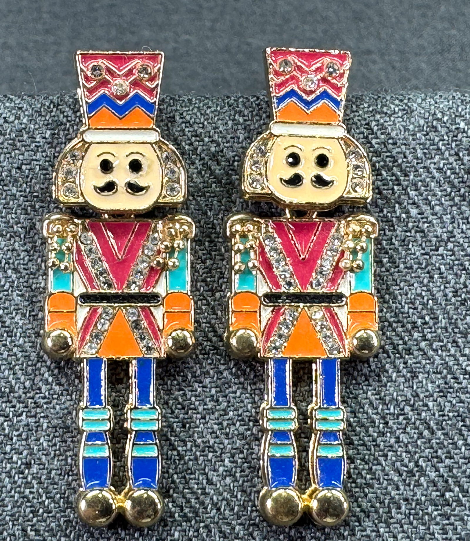 Nutcracker stud earrings. Clear crystals, enamel goldtoned metal (1 of 4)