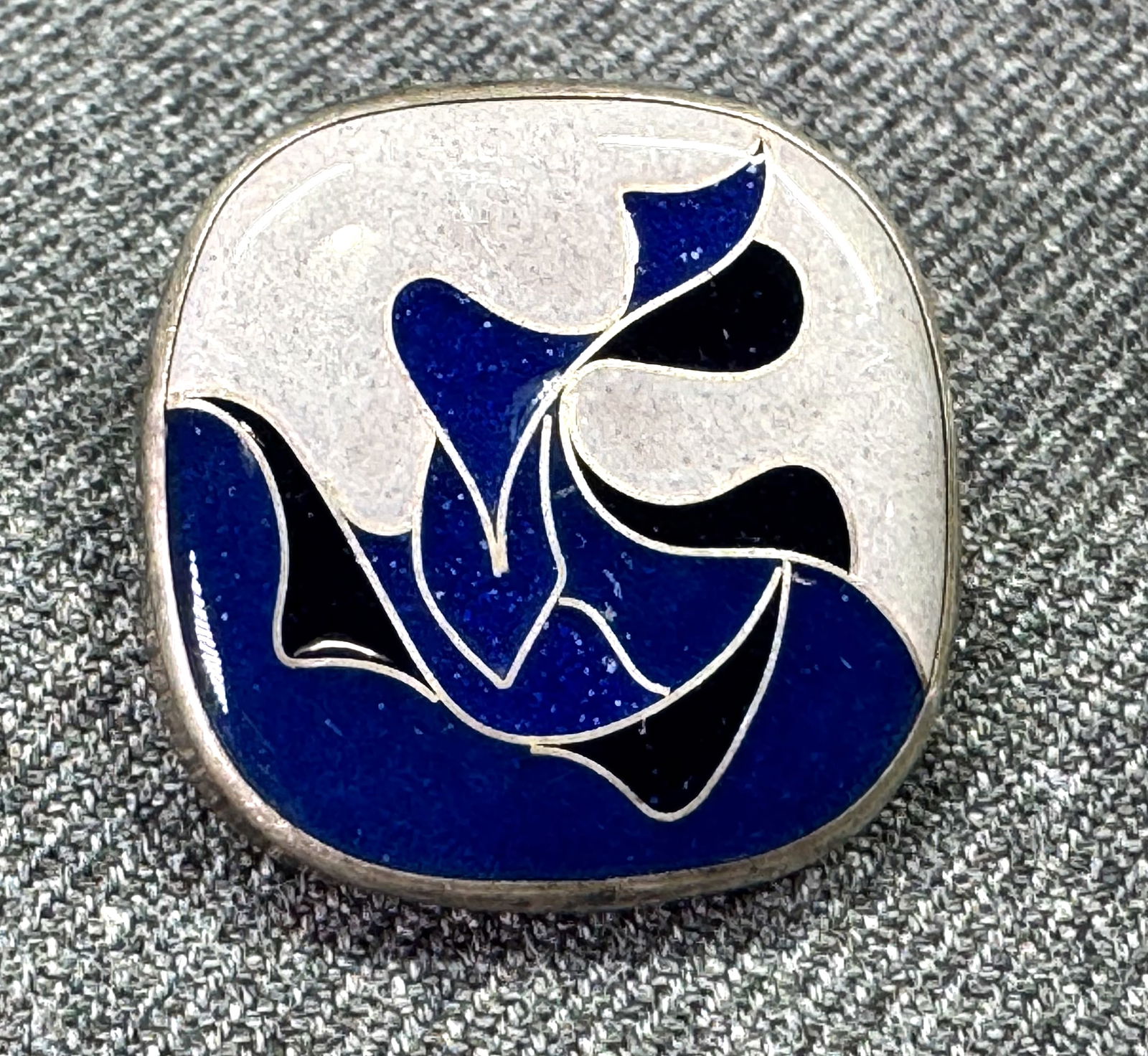Vintage MCM signed F Kite enamel sterling silver brooch pin (1 of 7)
