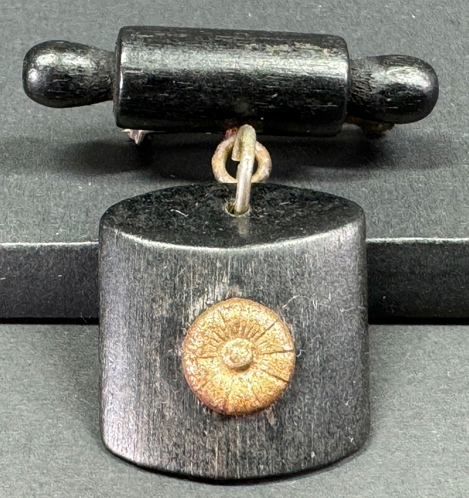 Vintage Black Wood & Metal Rolling Pin with Flour Canister Charm Pin Brooch. (1 of 6)