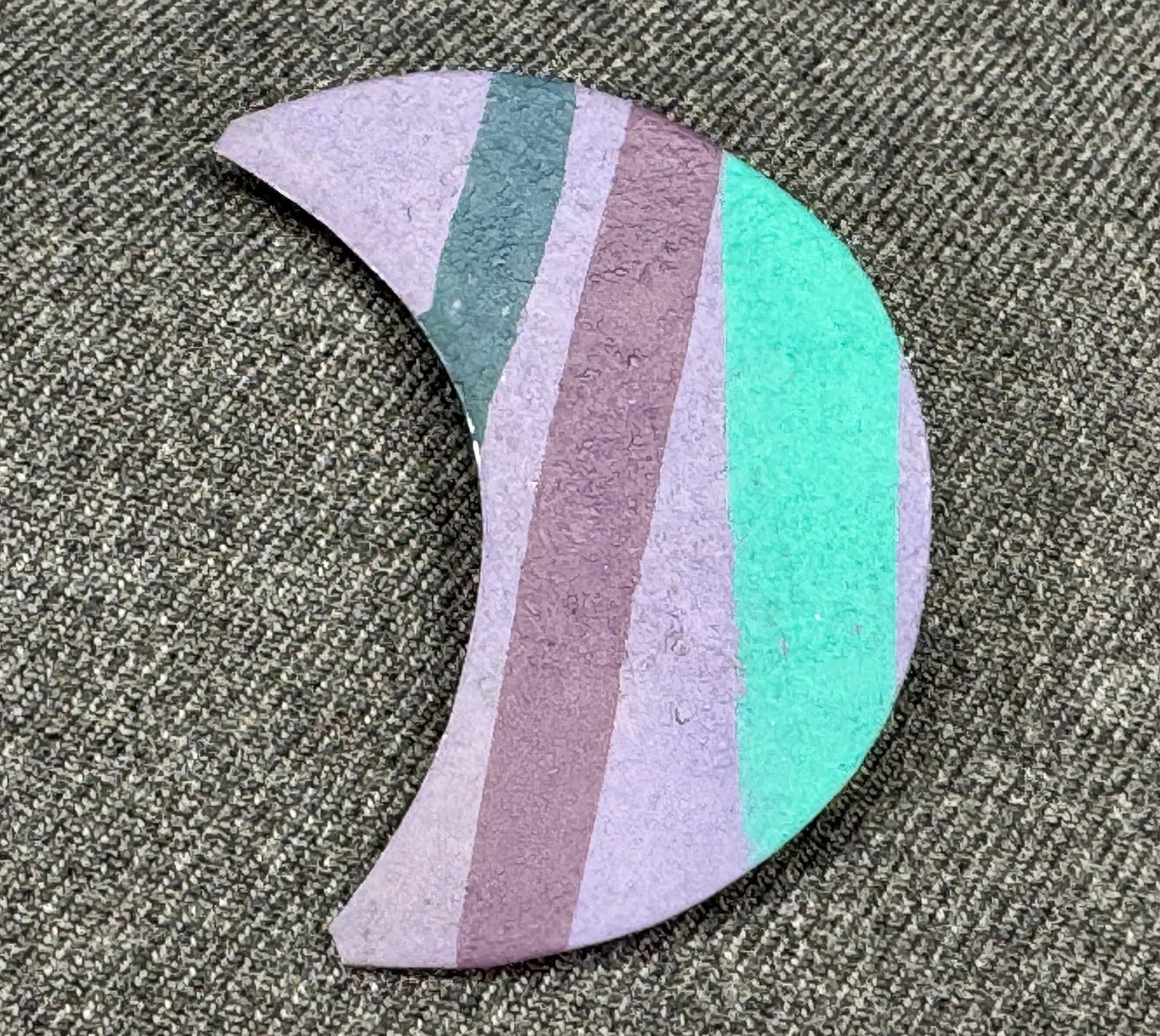 Vintage folk art 1987 Ivan Barnett painted metal crescent moon brooch pin (1 of 7)