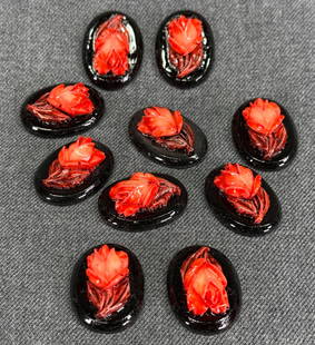 Vintage Japanese red rose flowers black plastic beads  appliques. Lot of 10 . Unused: Vintage Japanese red rose flowers black plastic beads appliques. Lot of 10 . Unused. For measures please refer to the pictures taken with a measuring tape.< IN HOUSE Estimated* shipping and handling c