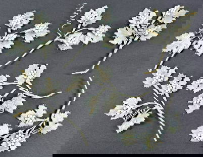 Vintage pearly beads fabric grapes clusters & leaves applique for millinery jewelry making: Vintage pearly beads silvered gray fabric grapes clusters & leaves applique for millinery, jewelry making. Lot of 6. Unused. For measures please refer to the pictures taken with a measuring tape. Weig
