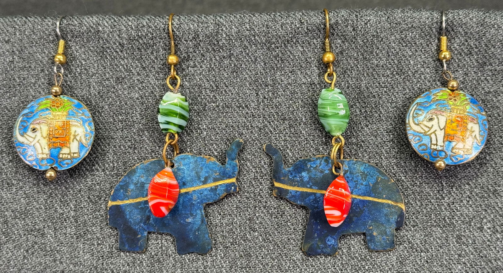 Vintage enamel metal glass beads dangles & cloisonne elephant hook earrings (1 of 9)