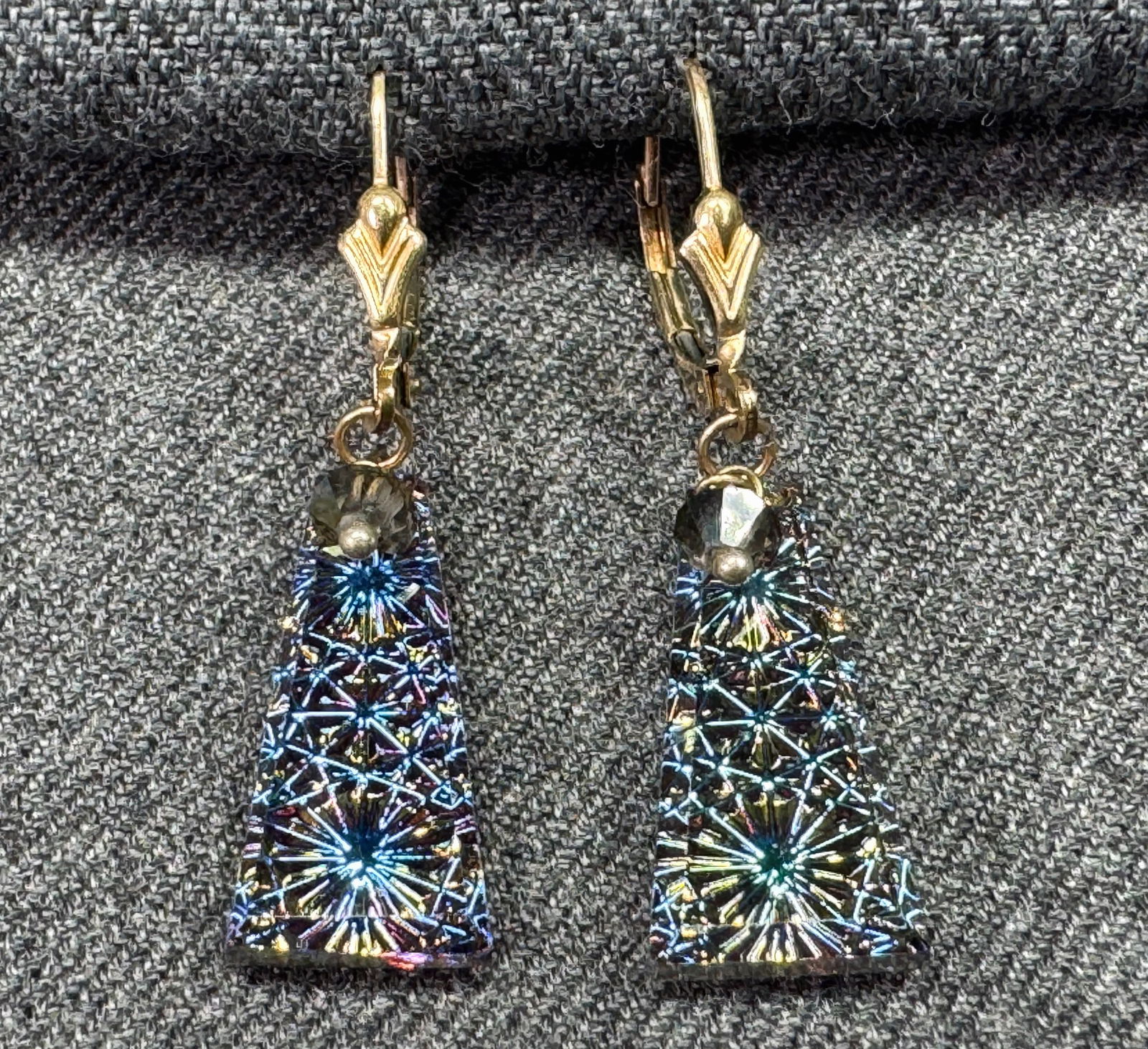 German Kaleidoscope glass bead 14K gold-filled pierced earrings (1 of 7)