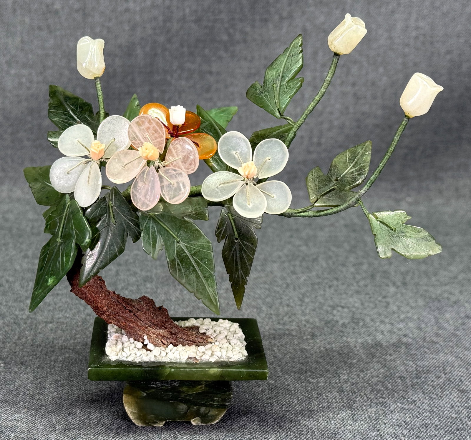 Vintage Jade and Quartz Bonsai Flower Tree (1 of 17)