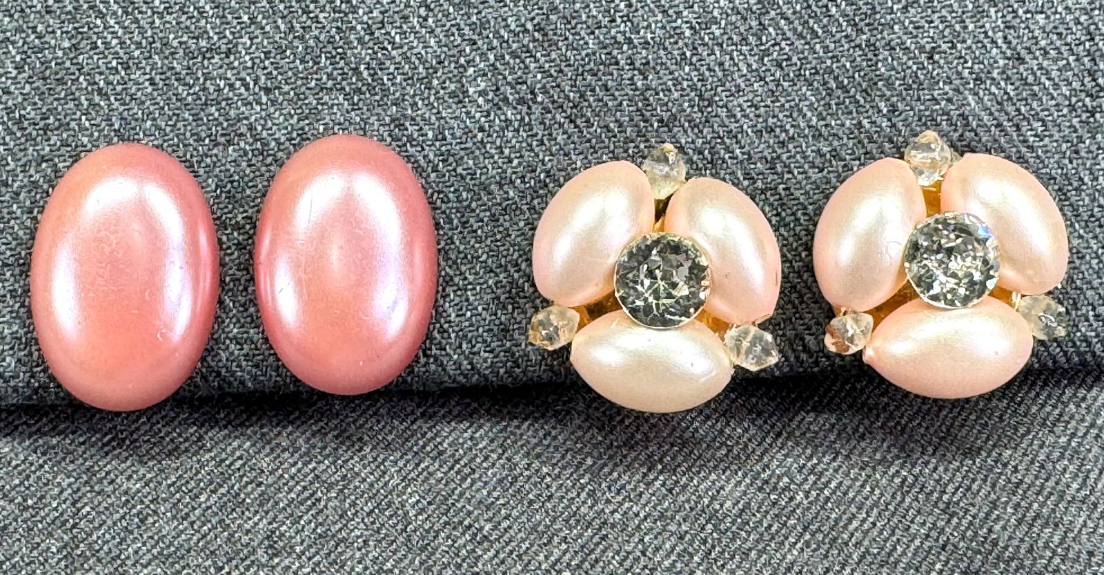 Vintage assorted pearly rose flower & oval earrings lot (1 of 7)