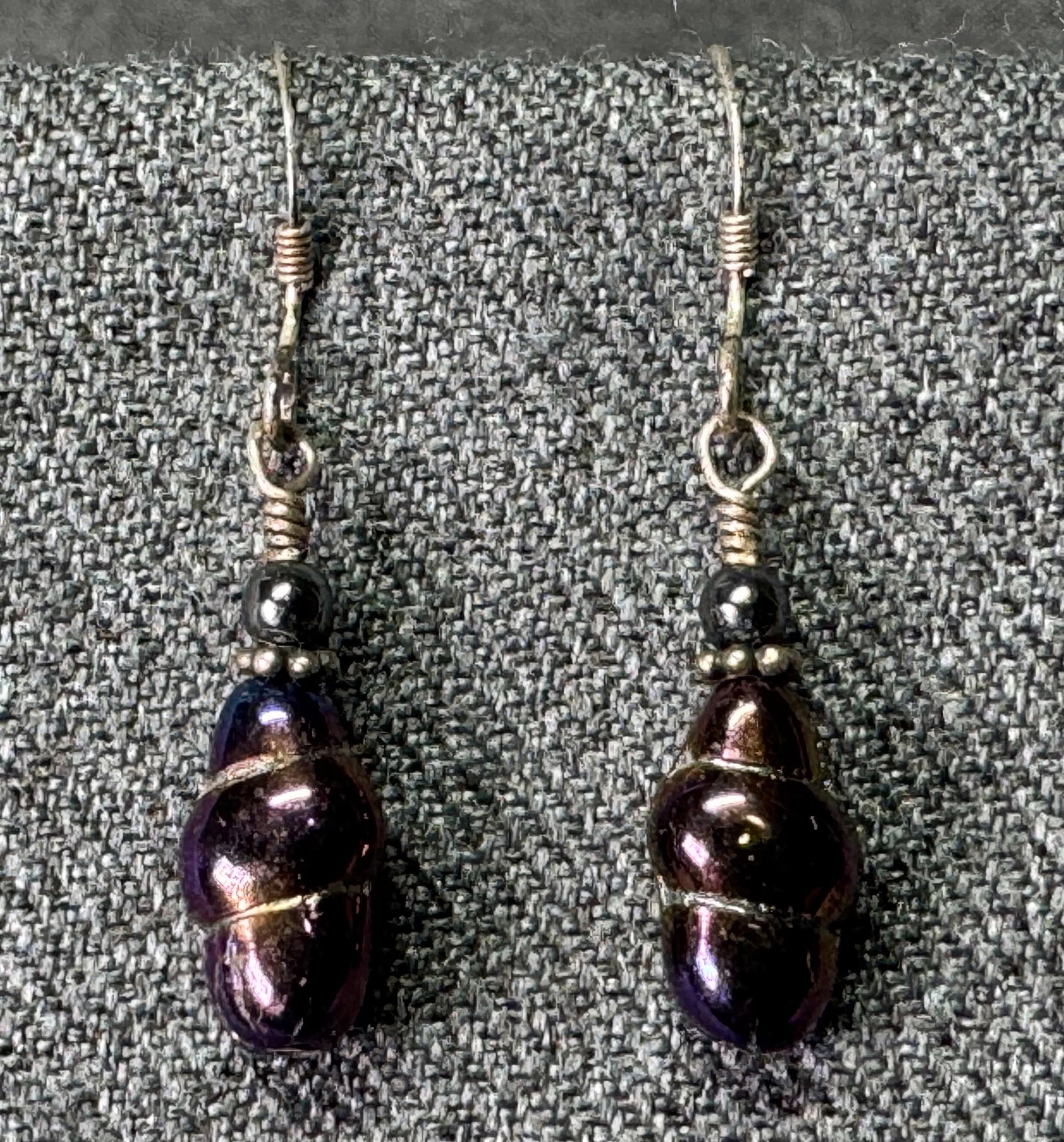 Artisan aubergine baroque pearls dangle sterling silver hook earrings (1 of 4)