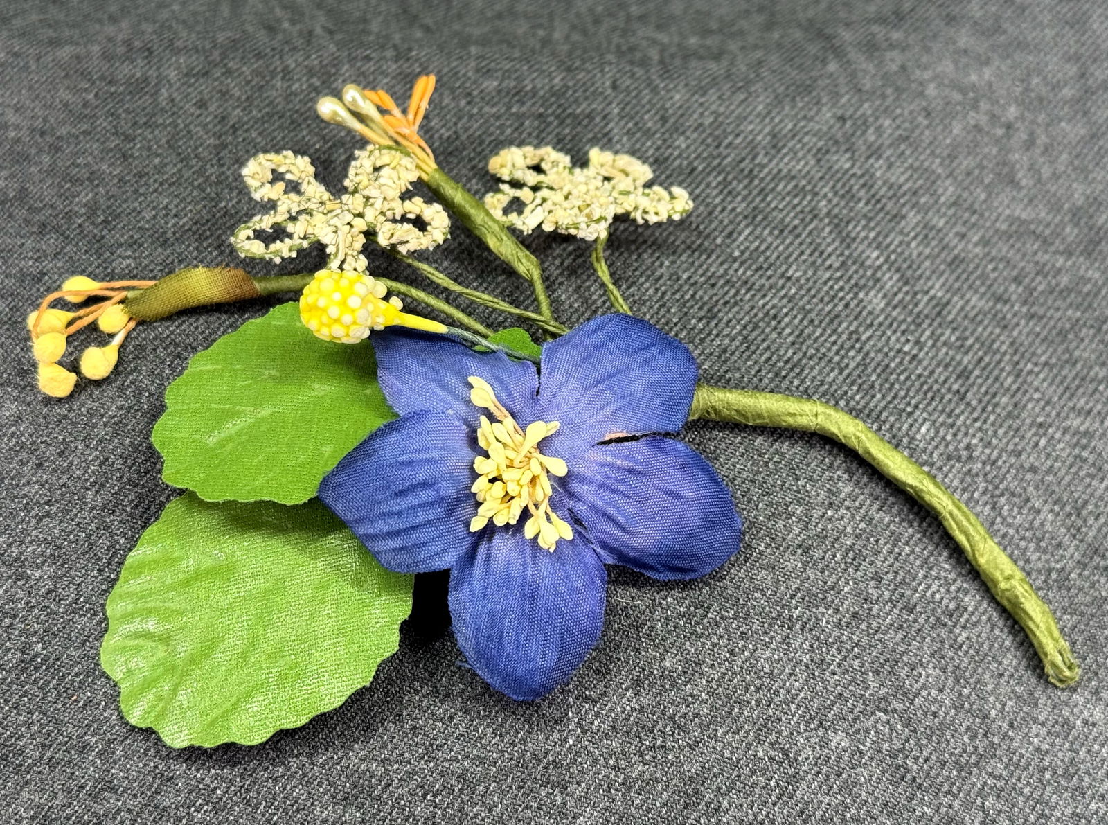 Vintage violet fabric flower bouquet millinery applique: Vintage violet fabric flower bouquet millinery applique. For measures please refer to the pictures taken with a measuring tape. < IN HOUSE Estimated* SHIPPING & HANDLING COST WITHIN THE U.S. : $7 WE C