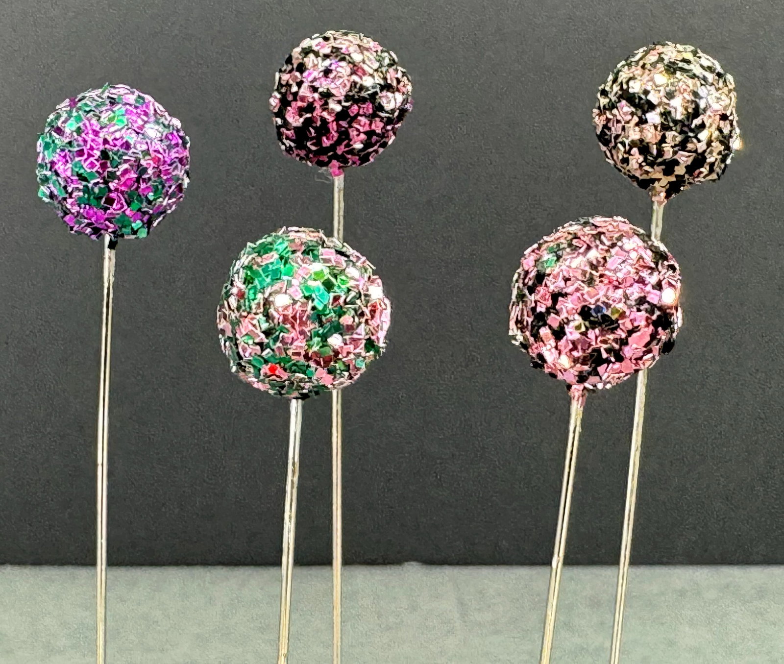 Vintage assorted greenish pinky glitter beads hat pins hatpins . Lot of 5 (1 of 4)