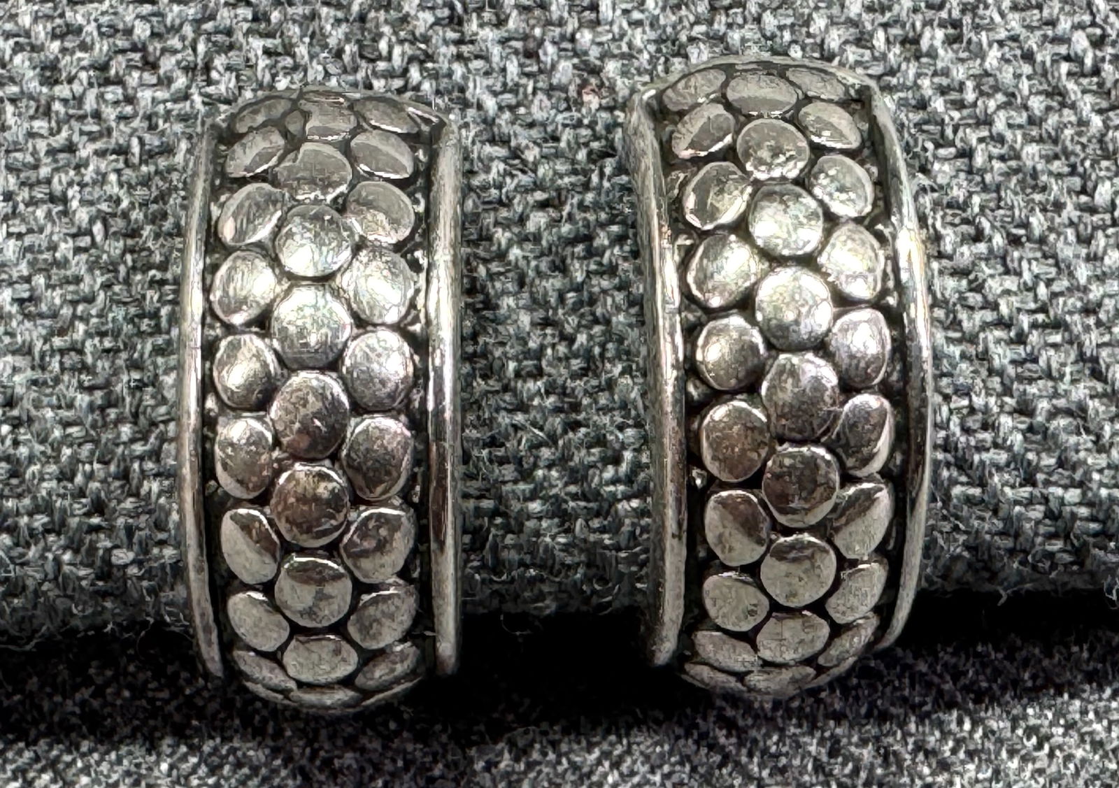 Vintage dots pattern sterling silver half hoop stud earrings (1 of 8)