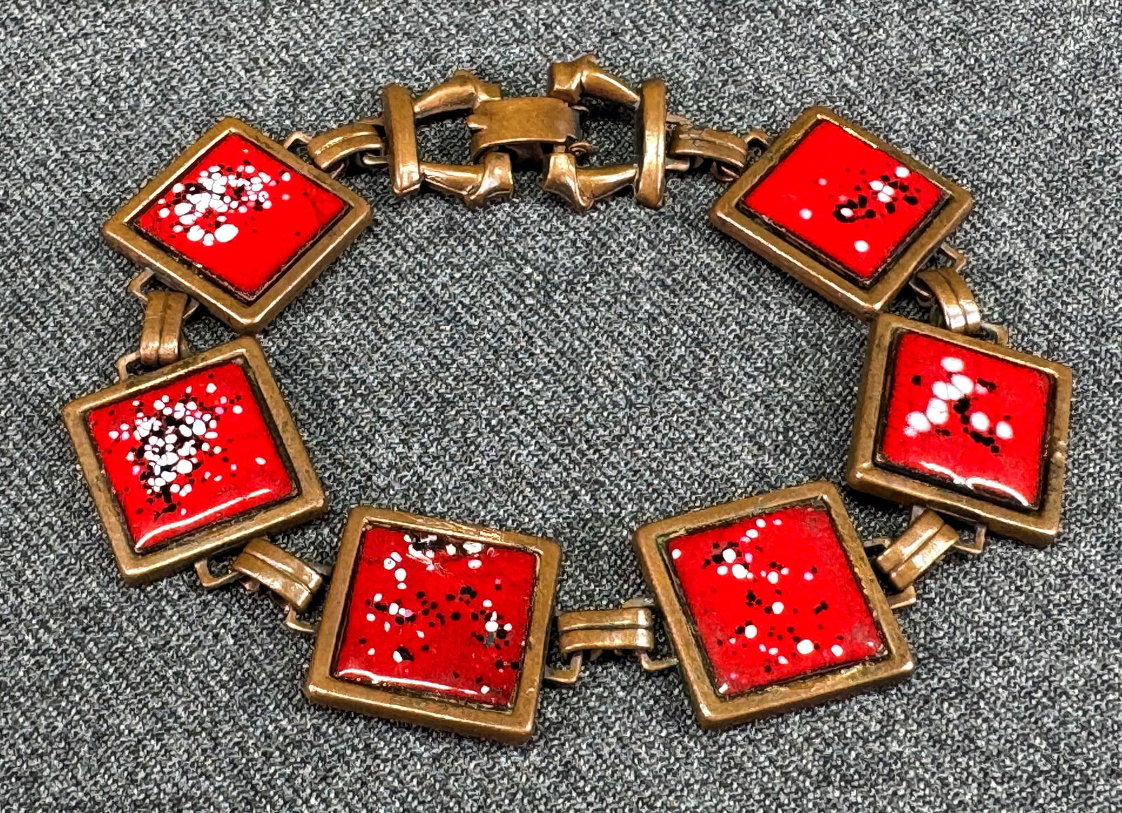 Vintage MCM Frank Rebajes speckled enamel copper panels bracelet (1 of 11)
