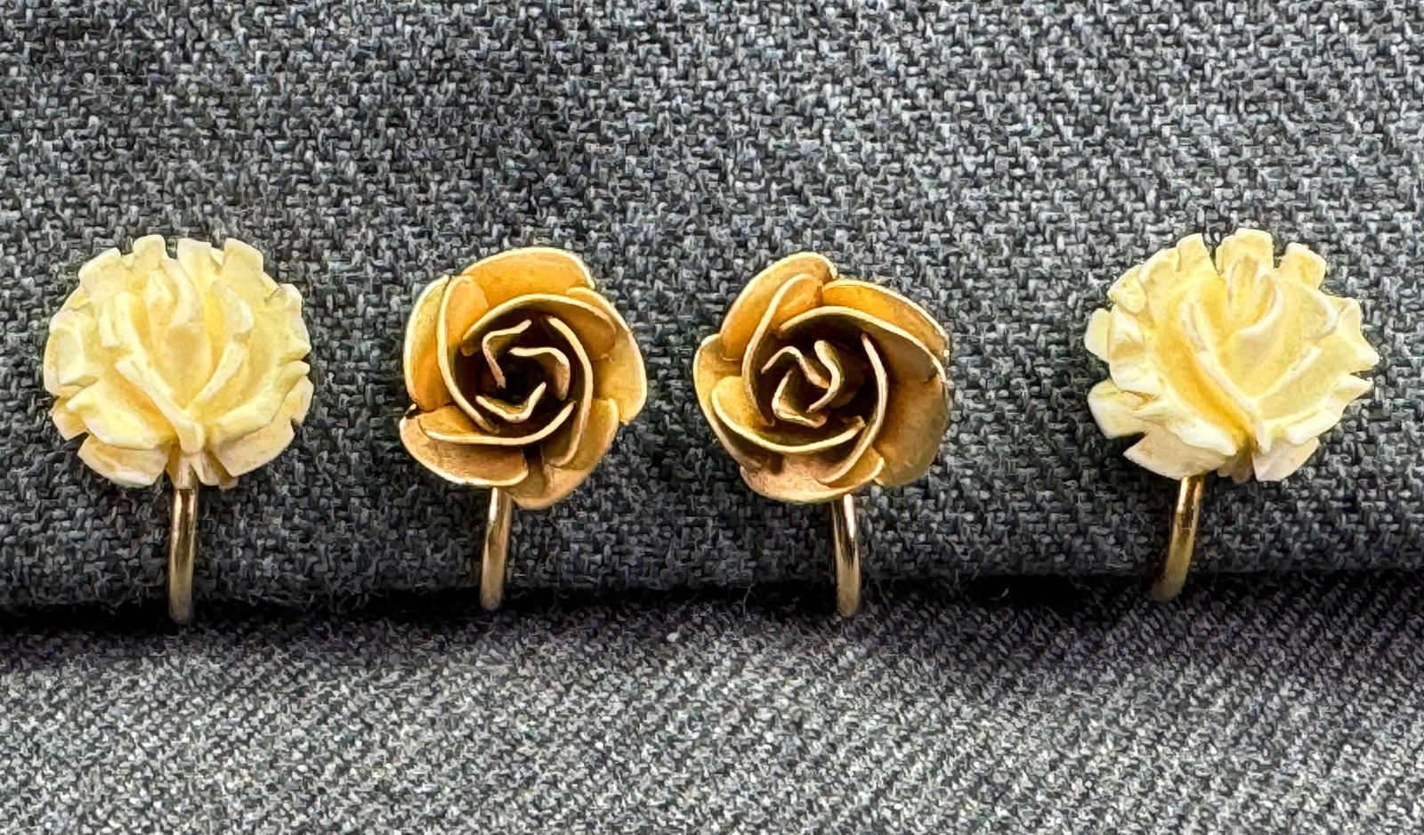 Vintage P Inc & bone CRG 12K gold-filled rose flower screw back earrings: Vintage P Inc & bone CRG 12K gold-filled rose flower screw back earrings. Marked. For measures please refer to the pictures taken with a measuring tape. Weight: 6 Grams. IN HOUSE Estimated* SHIPPING &