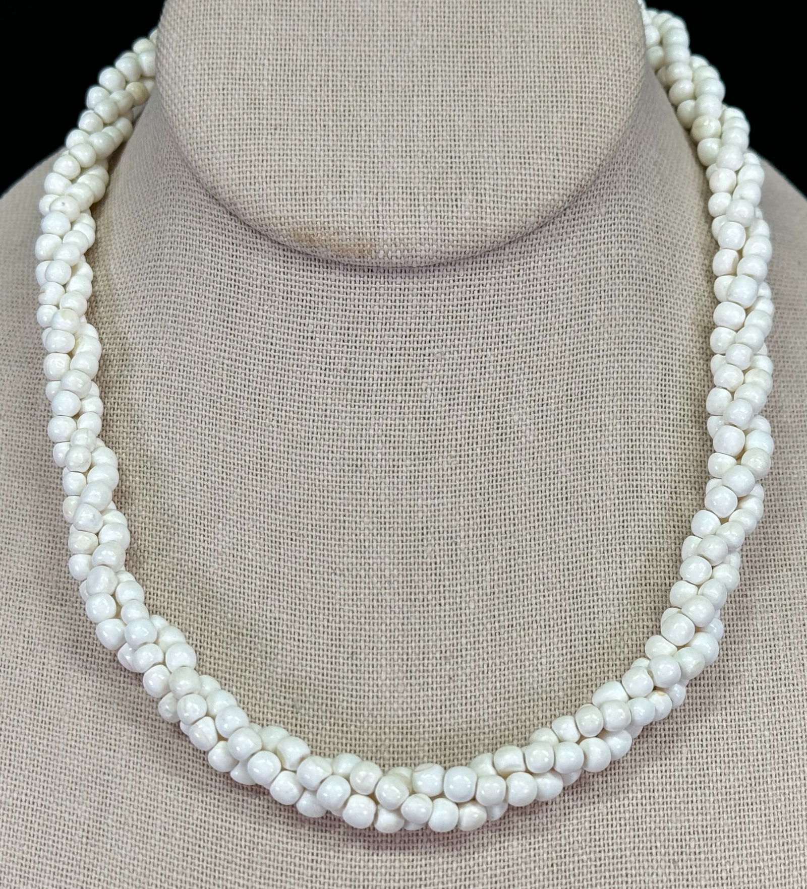 Vintage white conch shell 3 strands woven beaded necklace. (1 of 8)
