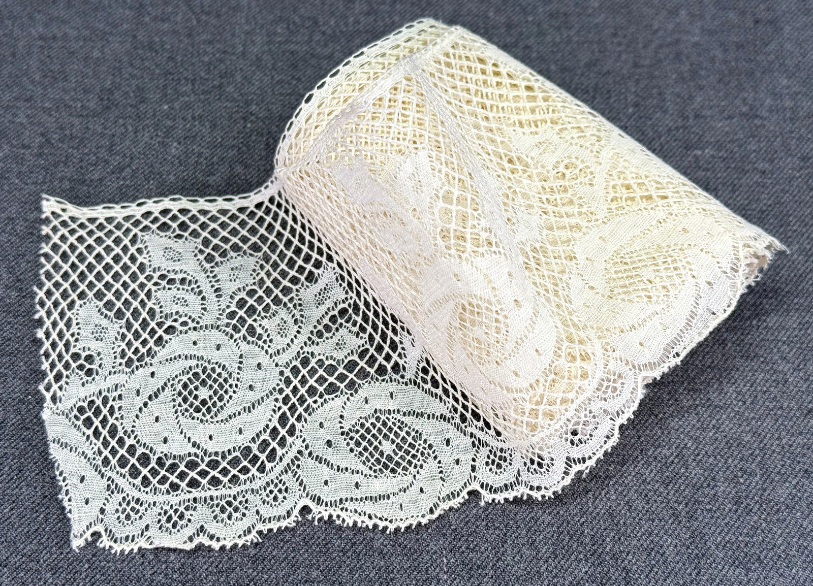 Vintage lace trim for sewing crafts. 2 1/4 yards long. Unused: Vintage lace trim for sewing crafts. 2 1/4 yards long. Unused For measures please refer to the pictures taken with a measuring tape. < IN HOUSE Estimated* SHIPPING & HANDLING COST WITHIN THE U.S. : $7