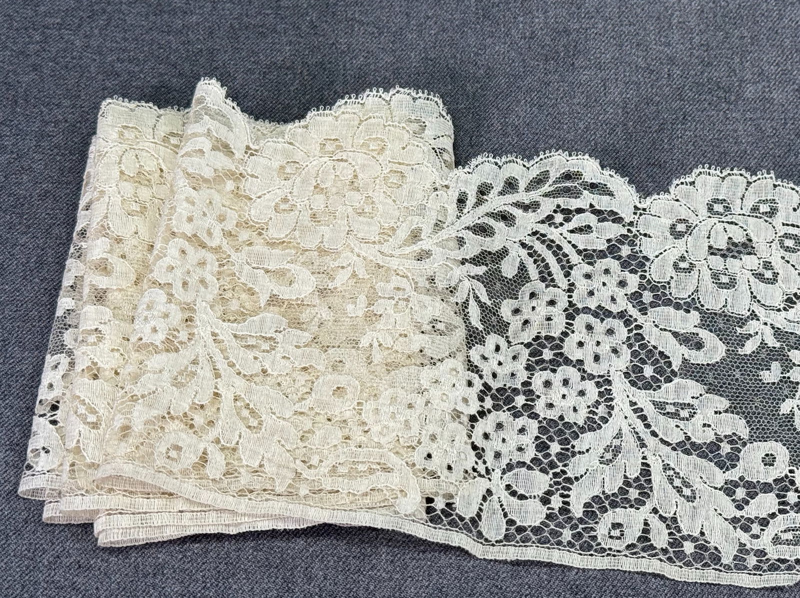 Vintage lace trim for sewing crafts. 1 1/4 Yards long. Unused: Vintage lace trim for sewing crafts. 1 1/4 Yards long. Unused For measures please refer to the pictures taken with a measuring tape. < IN HOUSE Estimated* SHIPPING & HANDLING COST WITHIN THE U.S. : $7