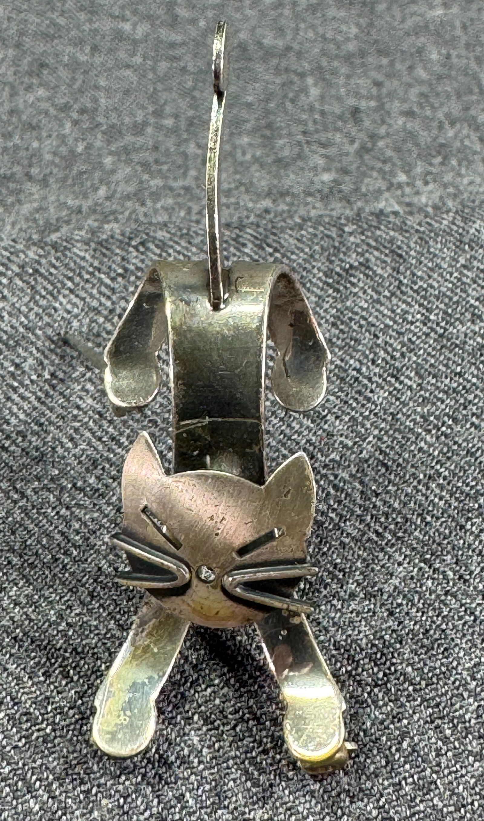 Vintage Beau Sterling Silver Modernist Moving Head Kitten Cat Brooch Pin (1 of 8)