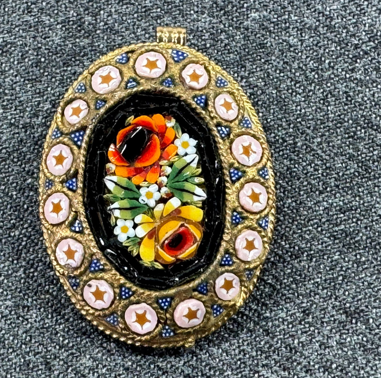 Vintage Italian micro mosaic flowers pendant (1 of 6)