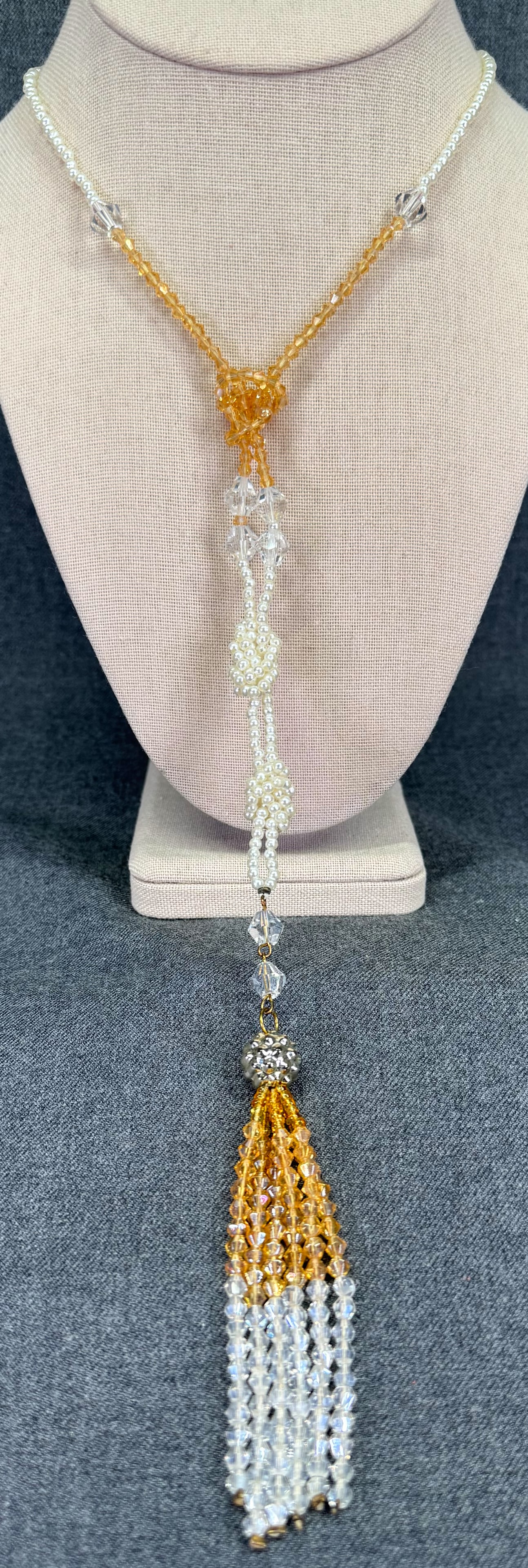 Vintage flapper style crystals and pearly beads necklace (1 of 10)