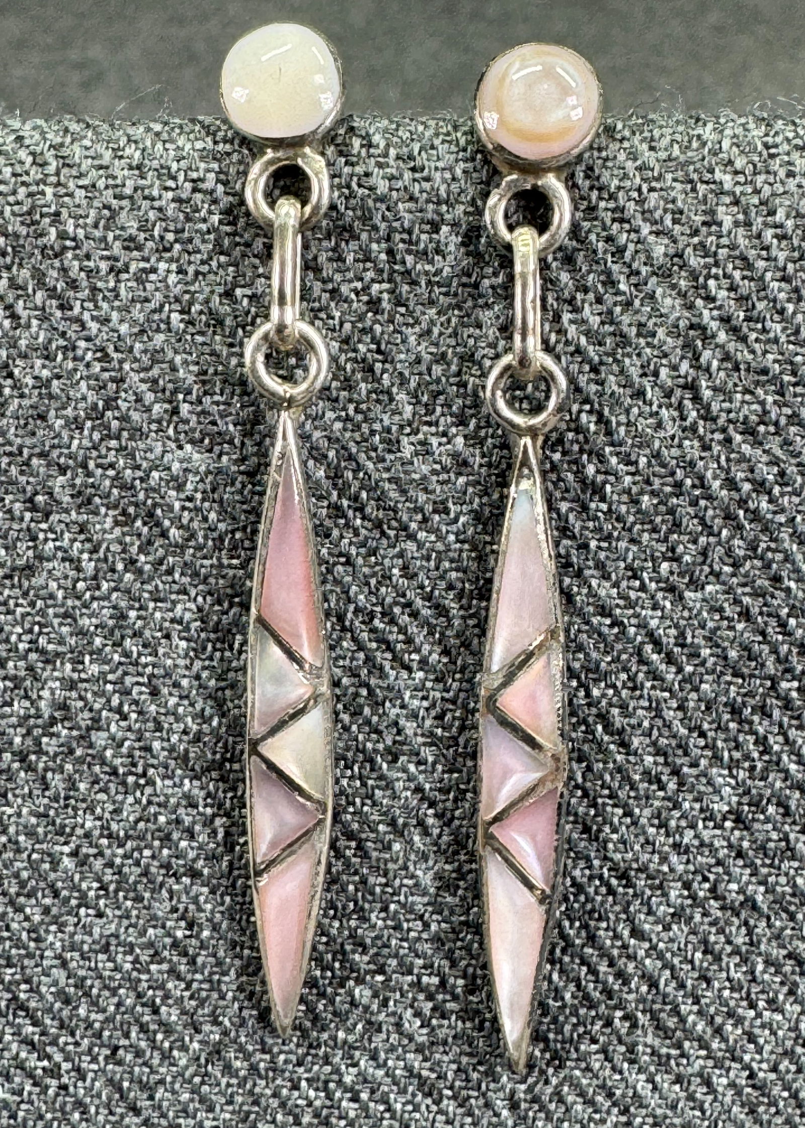 Vintage native american style MOP inlay sterling silver drop stud earrings (1 of 7)