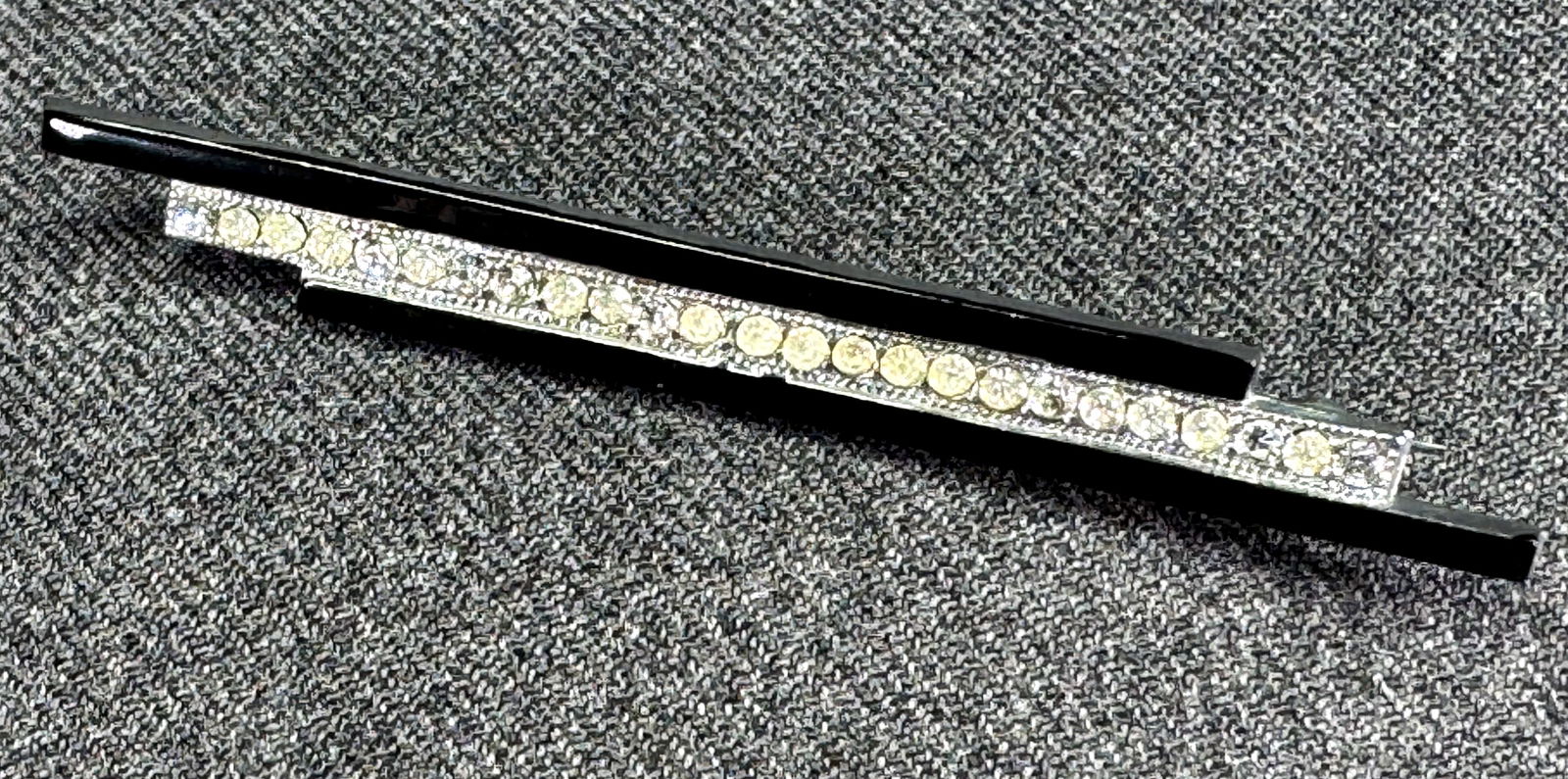 Vintage art deco crystals black enamel silvertoned metal barrette brooch pin (1 of 6)