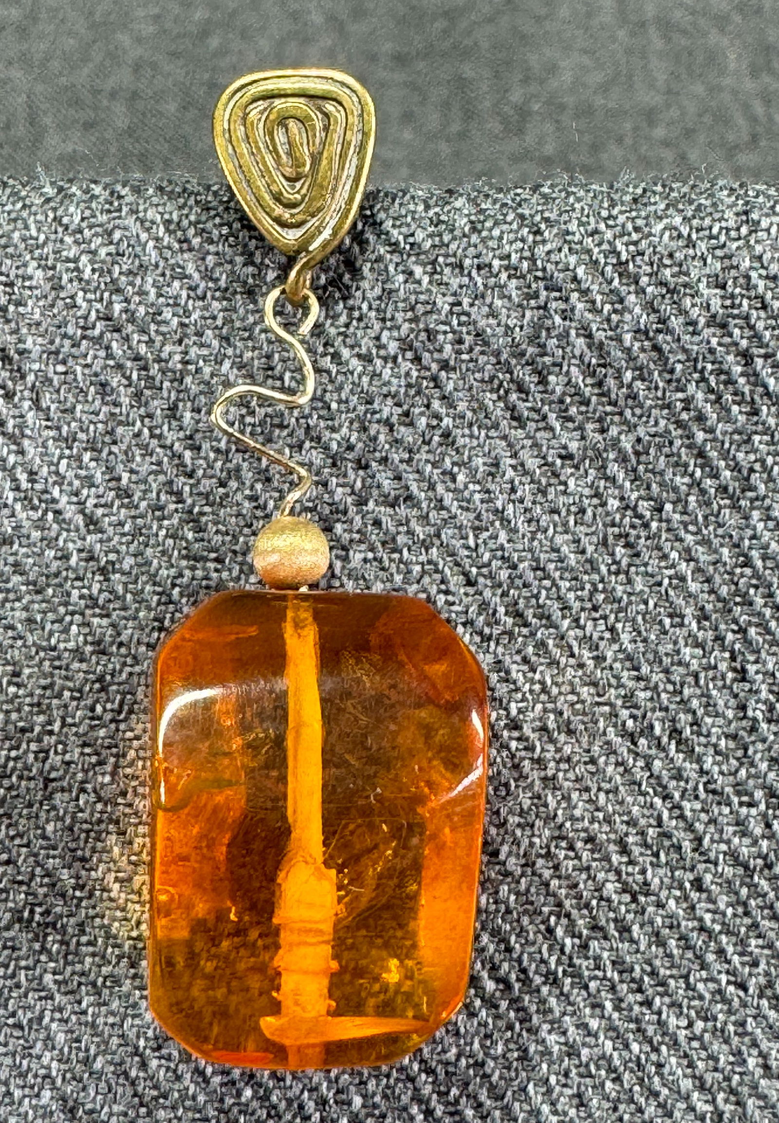 Vintage artsy large Baltic amber bead dangle goldtoned metal solo stud earring (1 of 4)