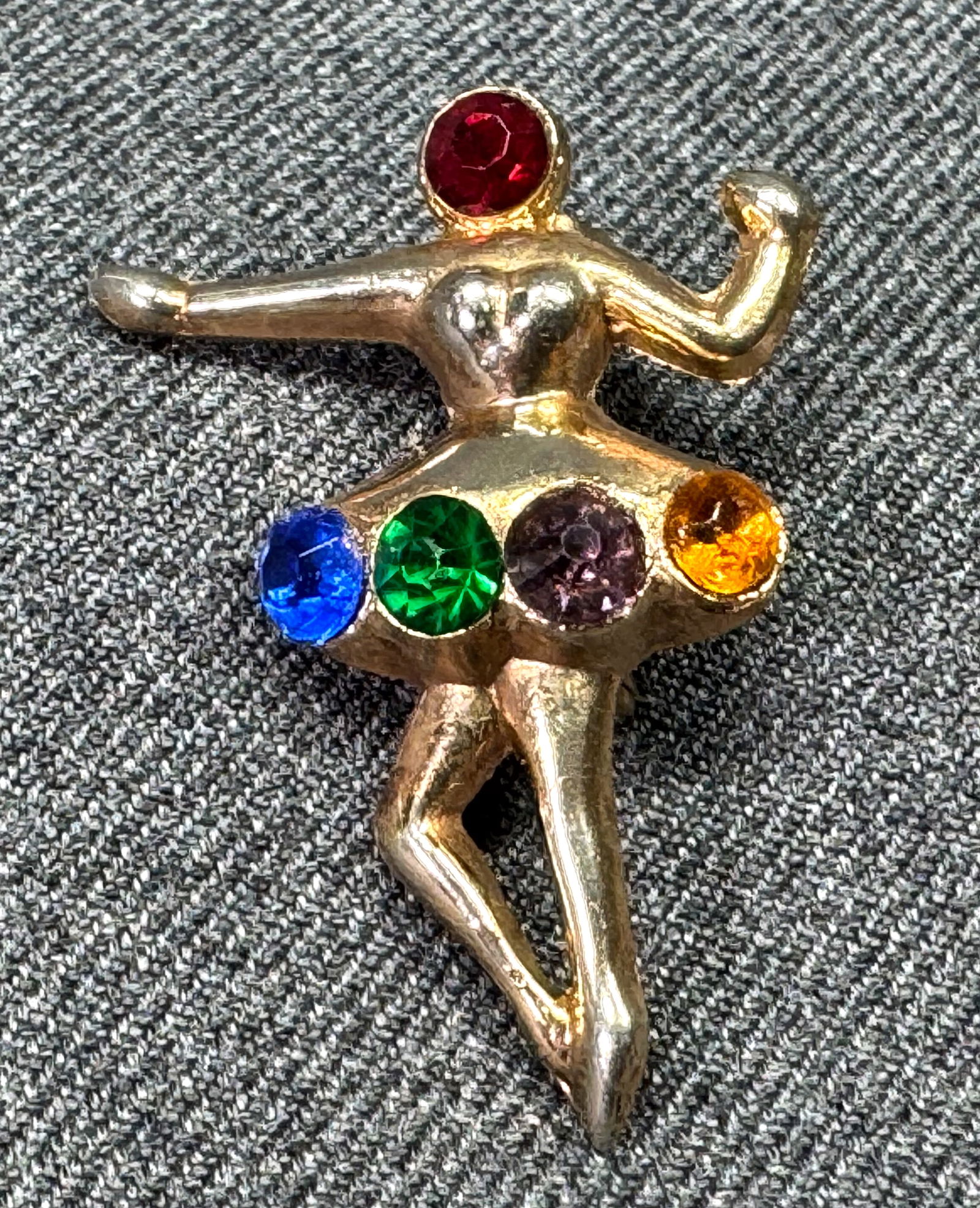 Vintage color crystals goldtone metal ballerina ballet dancer pin brooch (1 of 7)