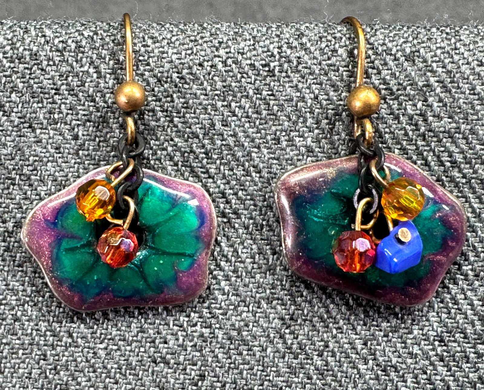 Vintage Chicos enamel silvertone metal flower with dangles brass hook earrings (1 of 5)