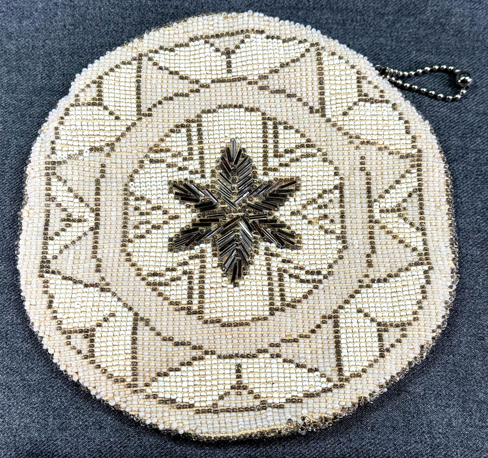 Vintage Czech art deco micro beaded zippered purse. Fabric label. (1 of 11)