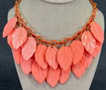 Vintage coral color celluloid leaves dangles collar necklace