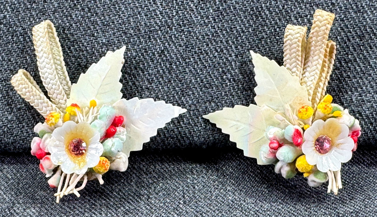 Vintage Western Germany assorted flowers bouquet clip earrings (1 of 9)