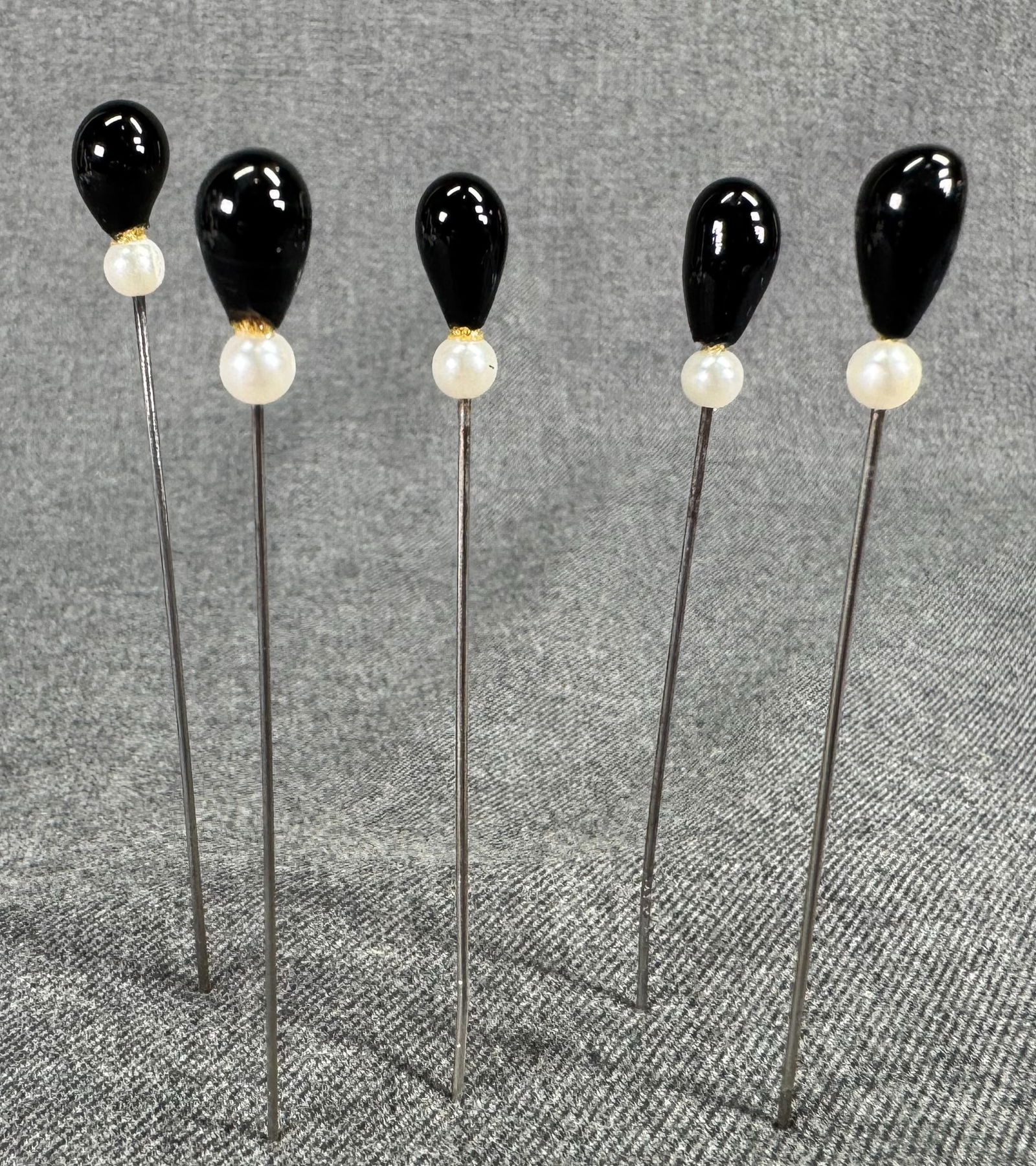 Vintage assorted  black glass & pearly beads hat pins hat pins. Lot of 5 (1 of 4)