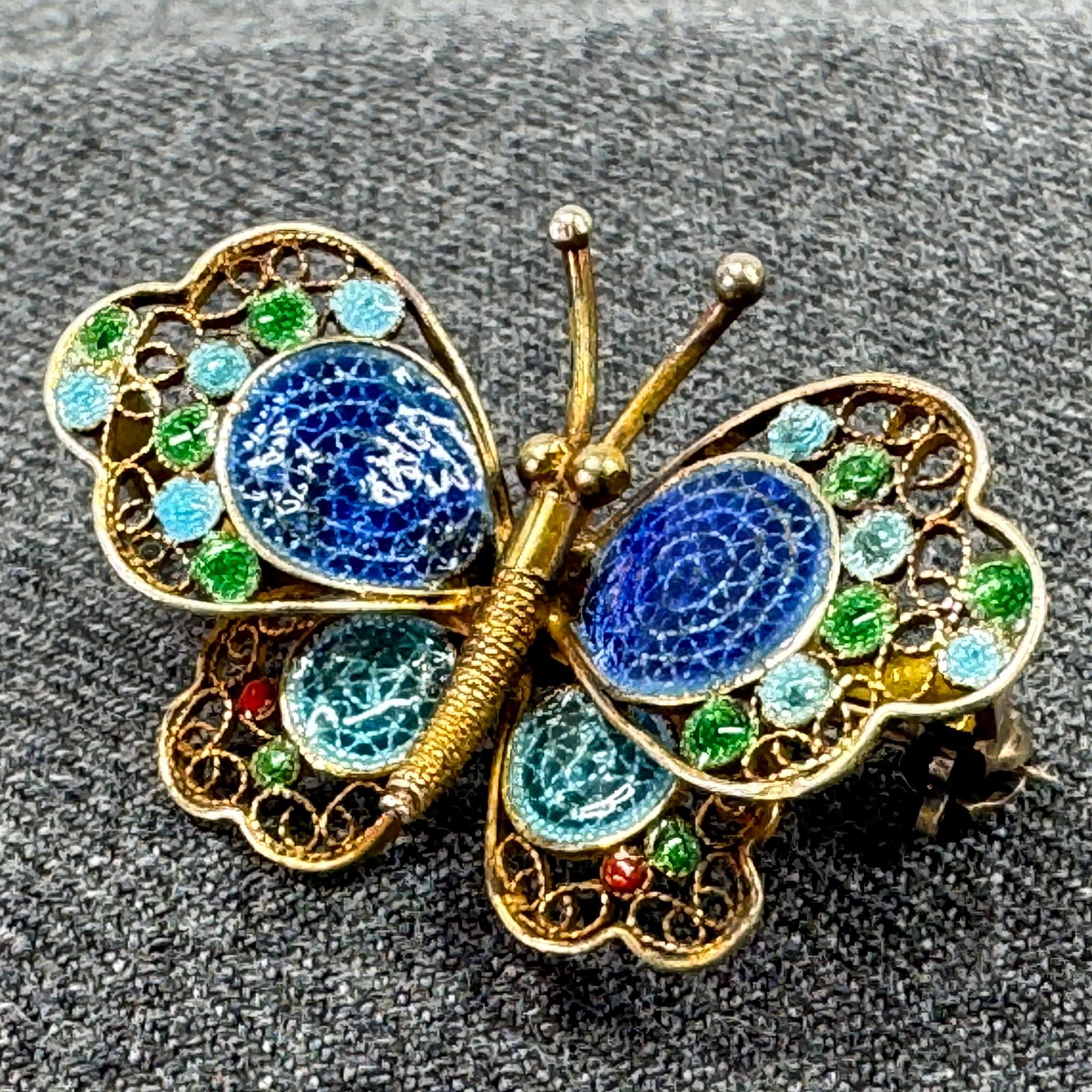 Vintage Italian Ditto L'orafo plique a jour enamel filigree silver butterfly brooch pin. 78 GE 800 (1 of 8)