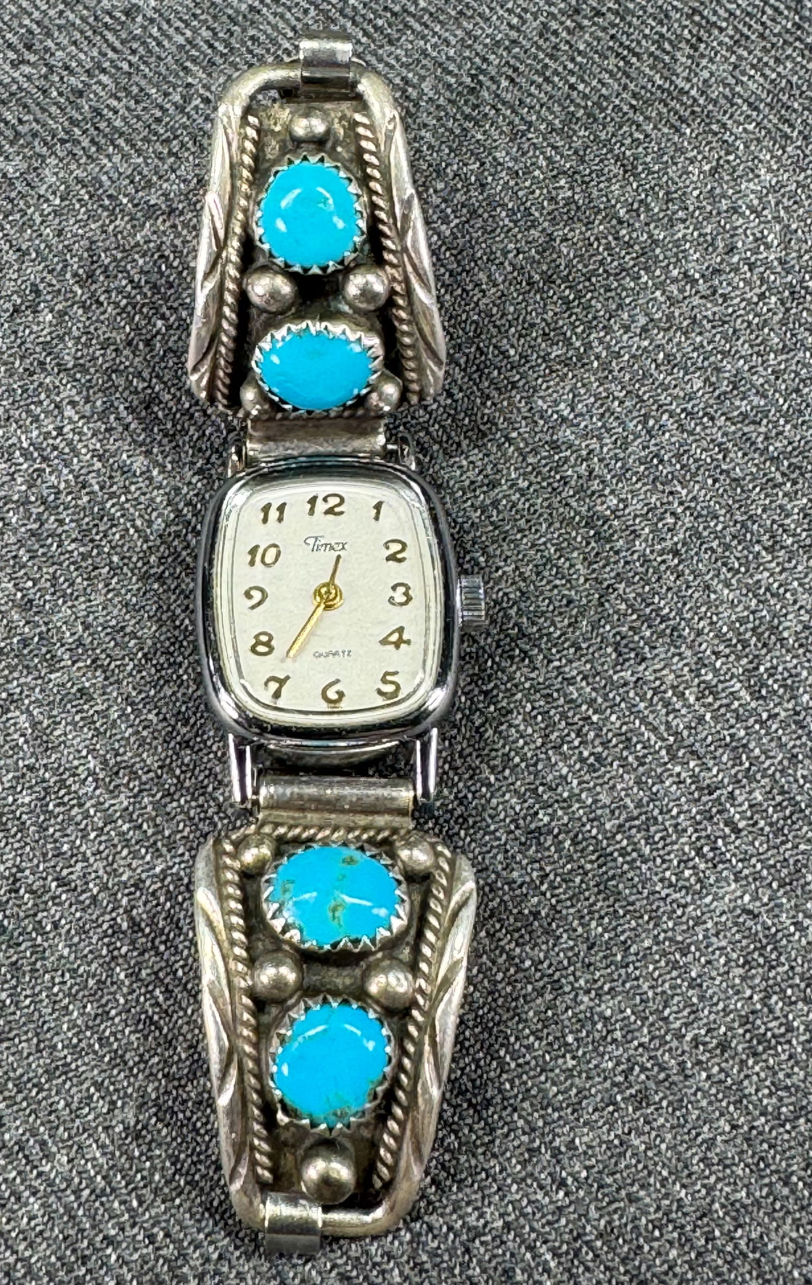 Vintage Navajo Dorothy Secatero Turquoise Sterling Silver Timex Women Watch. Working (1 of 10)