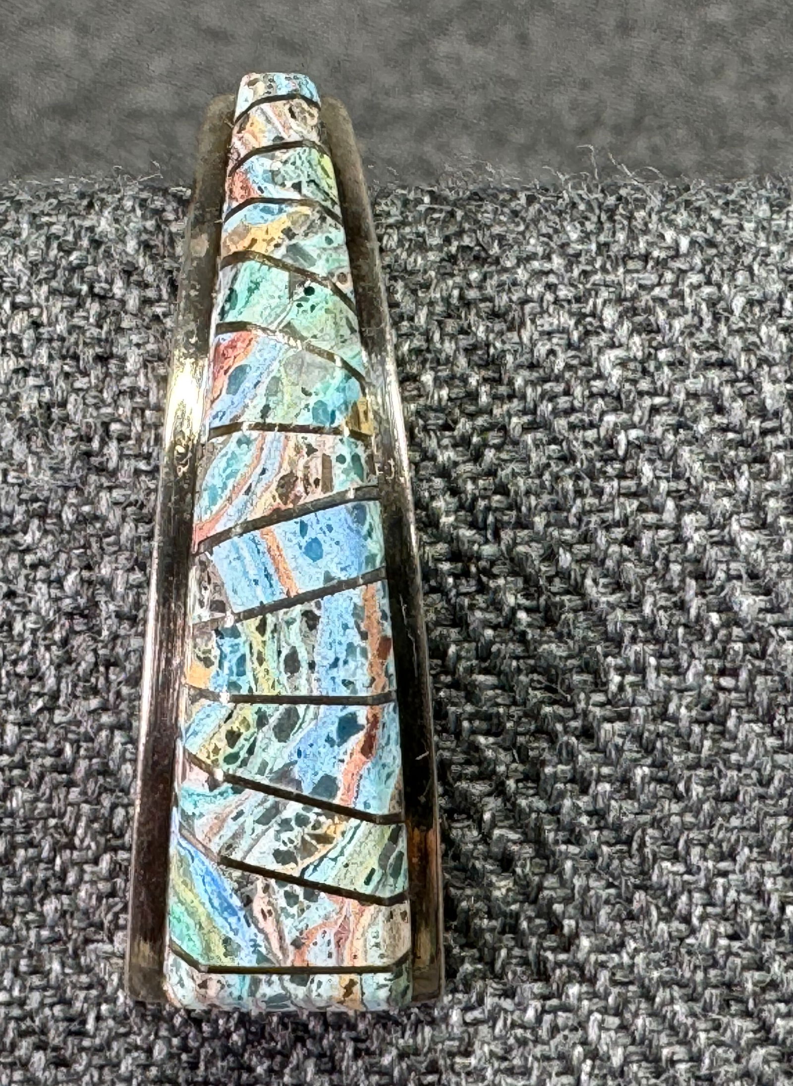 Vintage Darren Tsalate Native American Zuni stone inlay sterling silver stud solo earring (1 of 6)