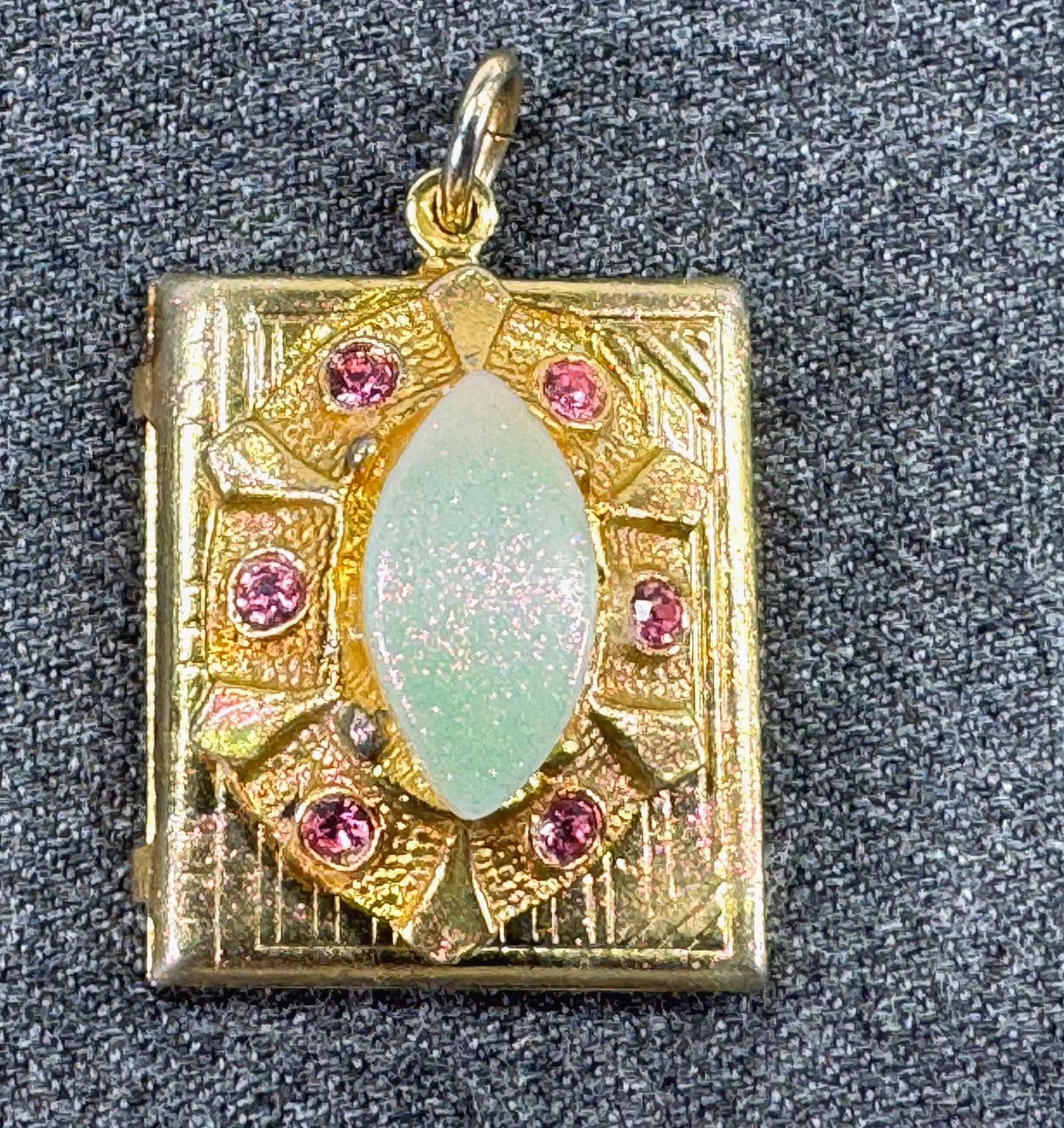 Vintage jeweled glitter goldtoned book shaped locket pendant (1 of 8)