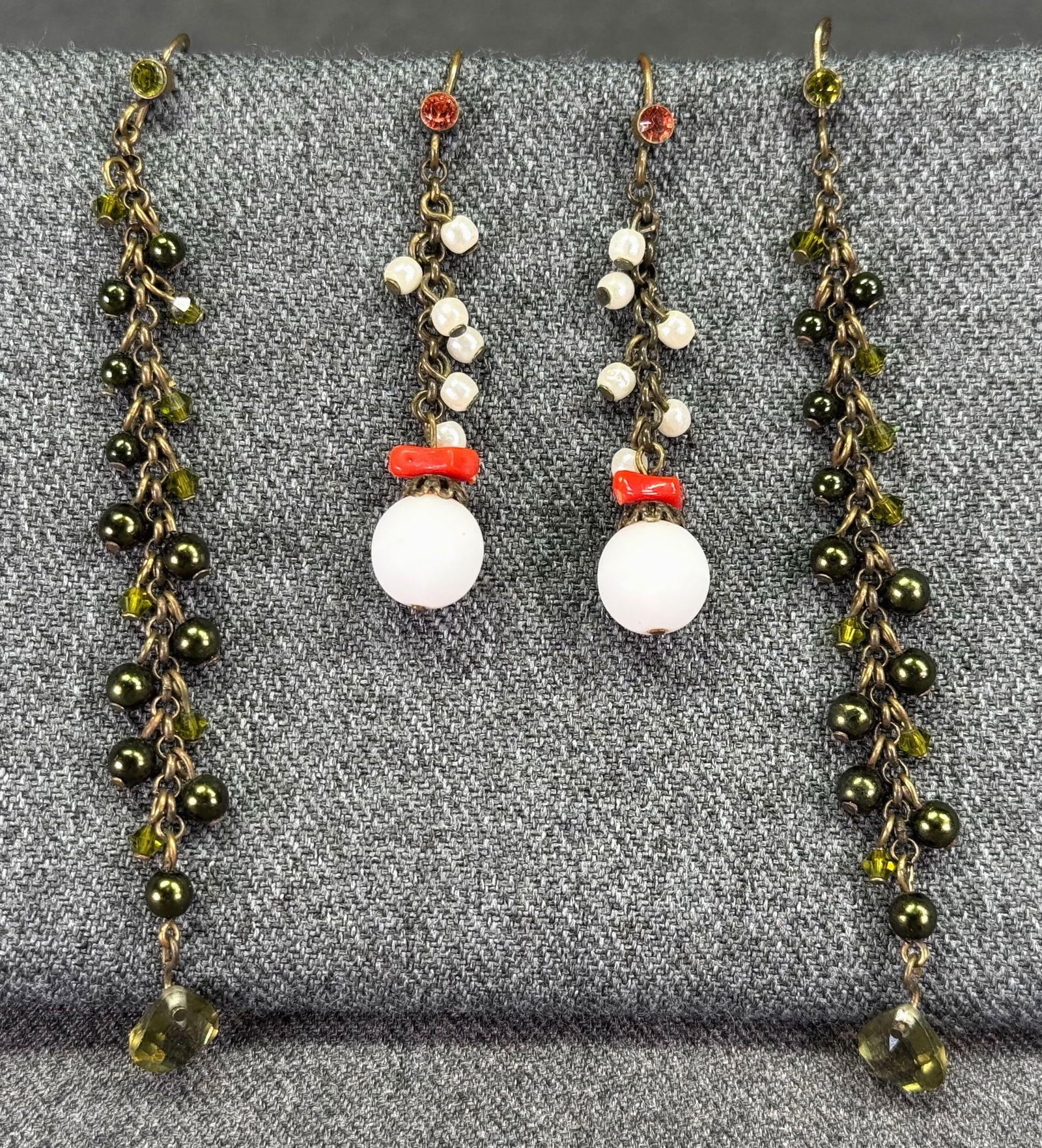 Vintage boho assorted beads dangling chain jeweled hook earrings (1 of 7)