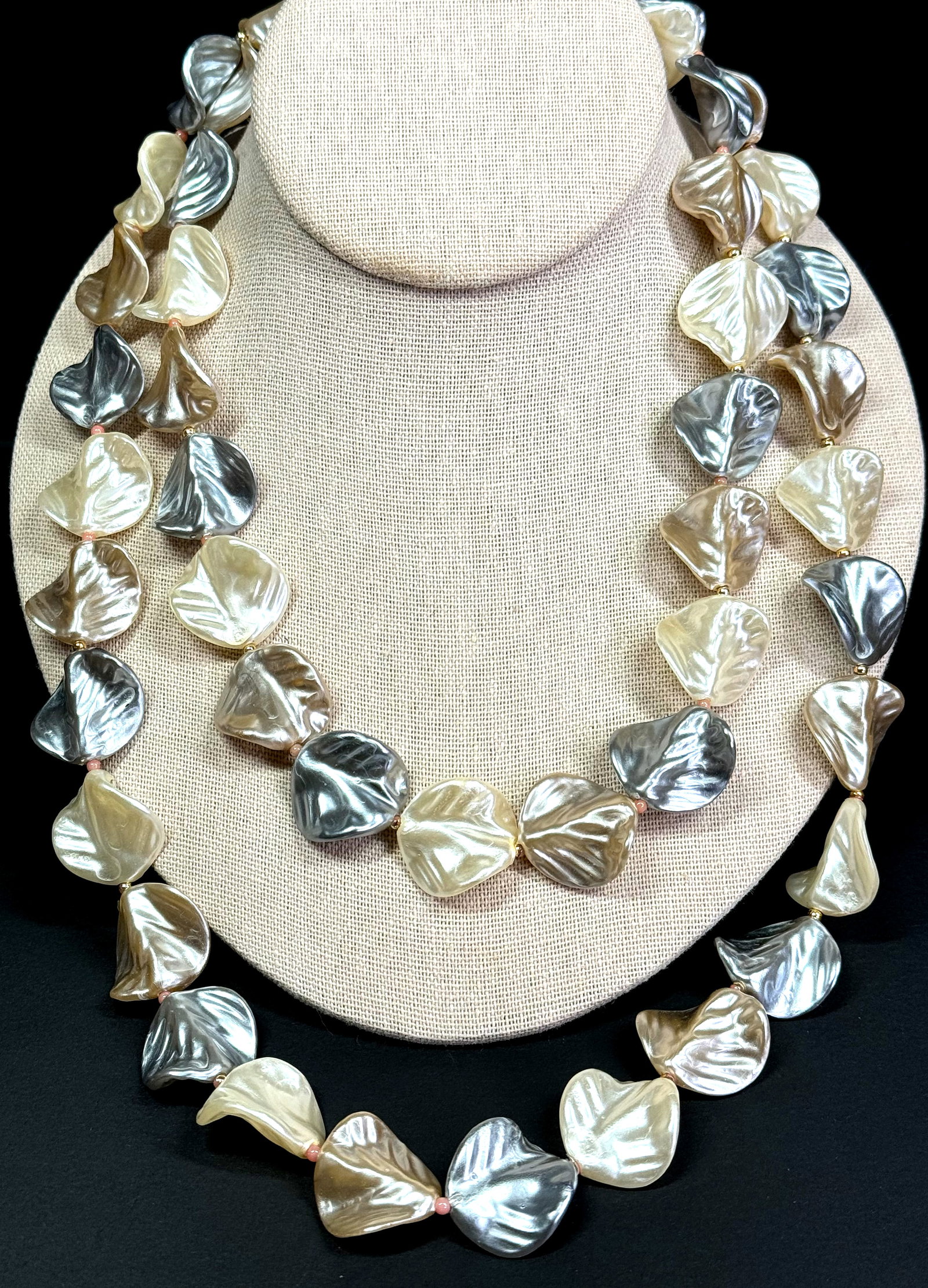 Vintage fall colors pearly plastic leaf shaped beads necklaces. Lot of 2 (1 of 9)