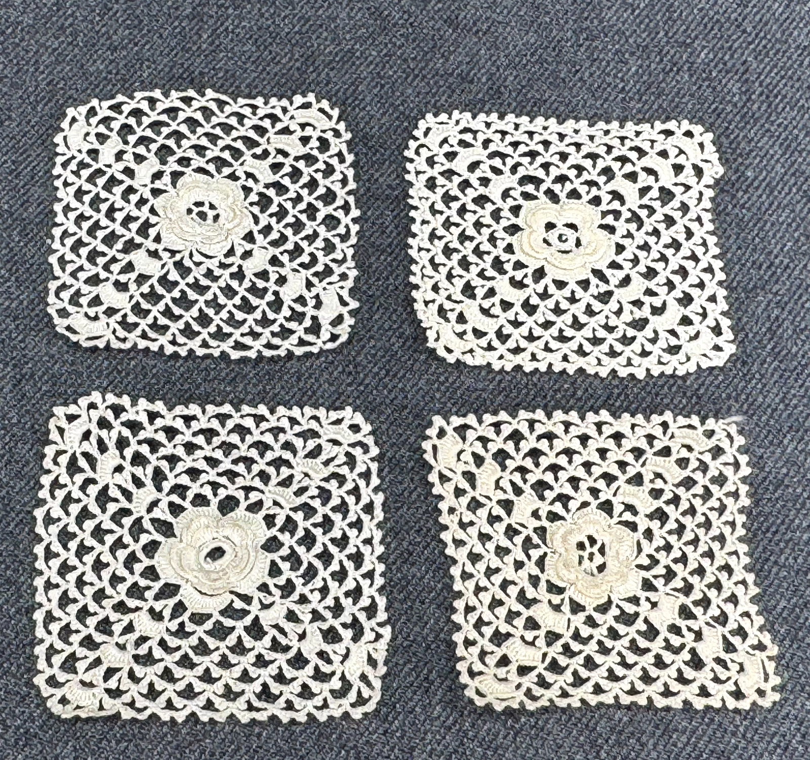 Vintage Irish crochet flower lace square appliques for sewing crafts. Unused: Vintage Irish crochet flower lace square appliques for sewing crafts. Unused. For measures please refer to the pictures taken with a measuring tape. < IN HOUSE Estimated* SHIPPING & HANDLING COST WITH