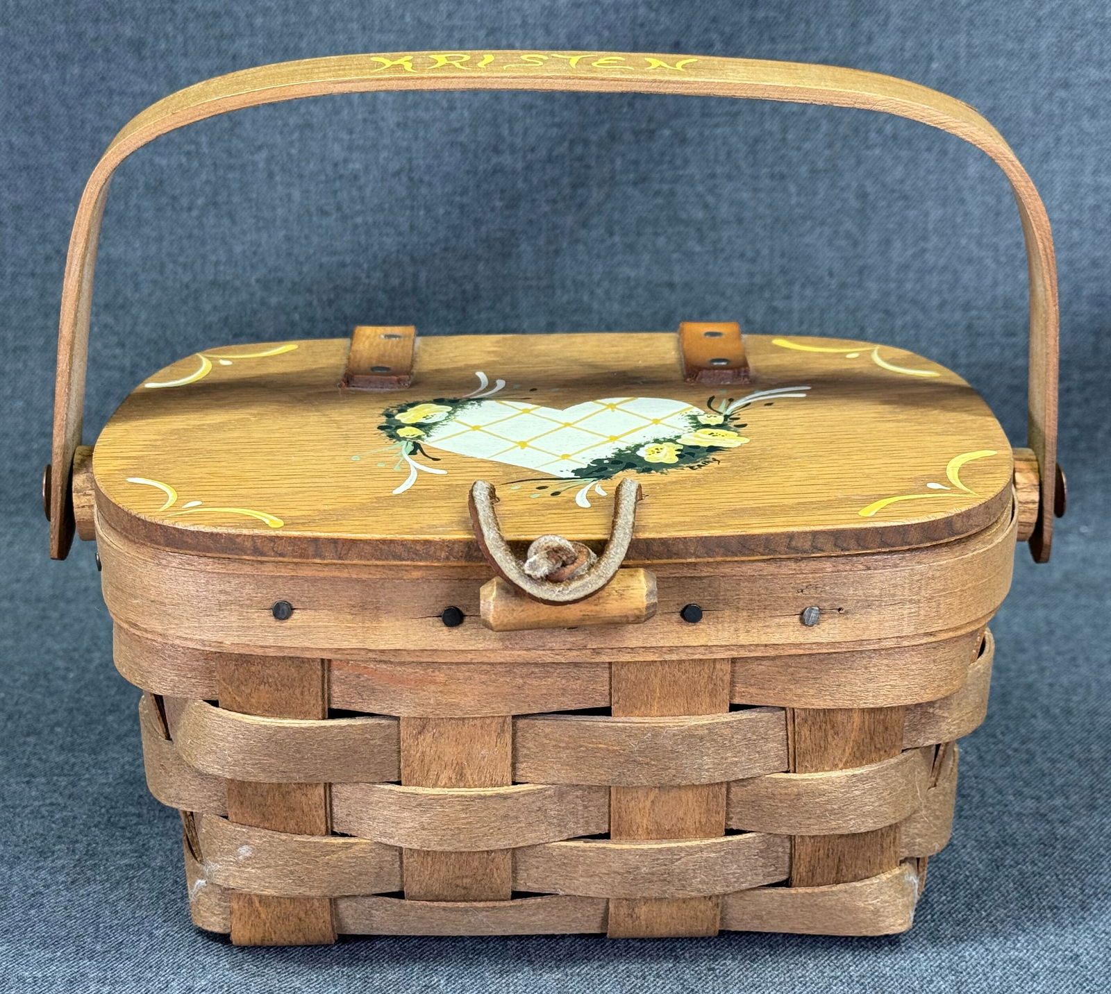 Longaberger hand painted heart with flowers kiddie purse basket Kristie 1985 (1 of 12)