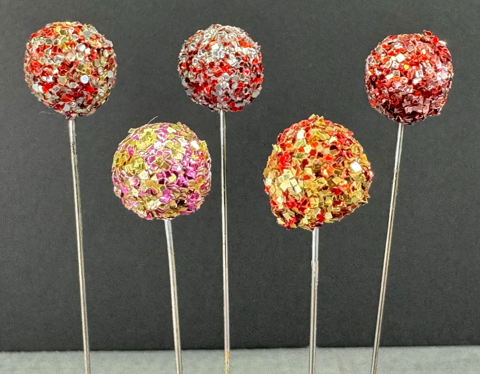 Vintage assorted reddish & pinky glitter beads hat pins hatpins . Lot of 5 (1 of 4)