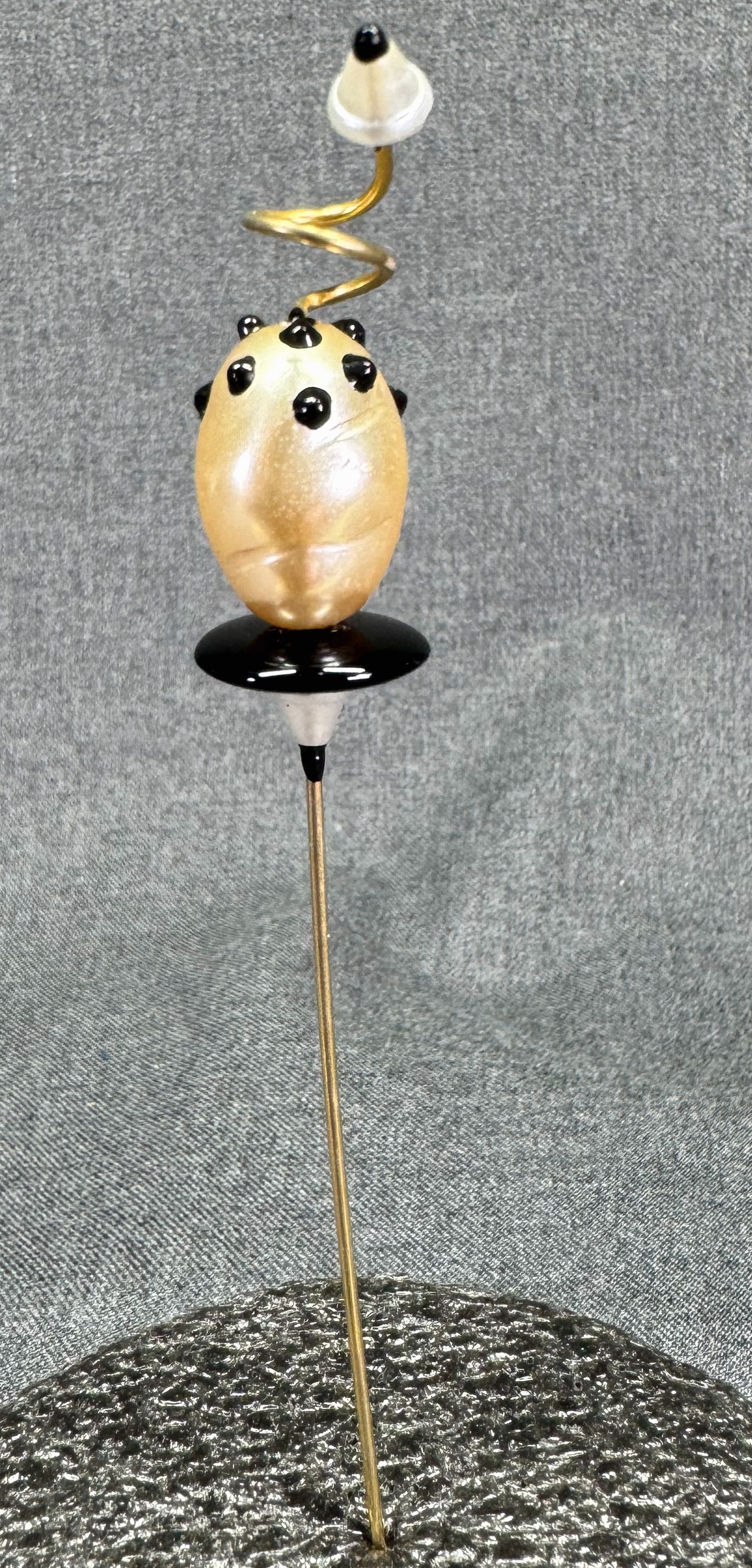 Vintage 80s Memphis style pearly beads & black glass stick shawl pin (1 of 6)