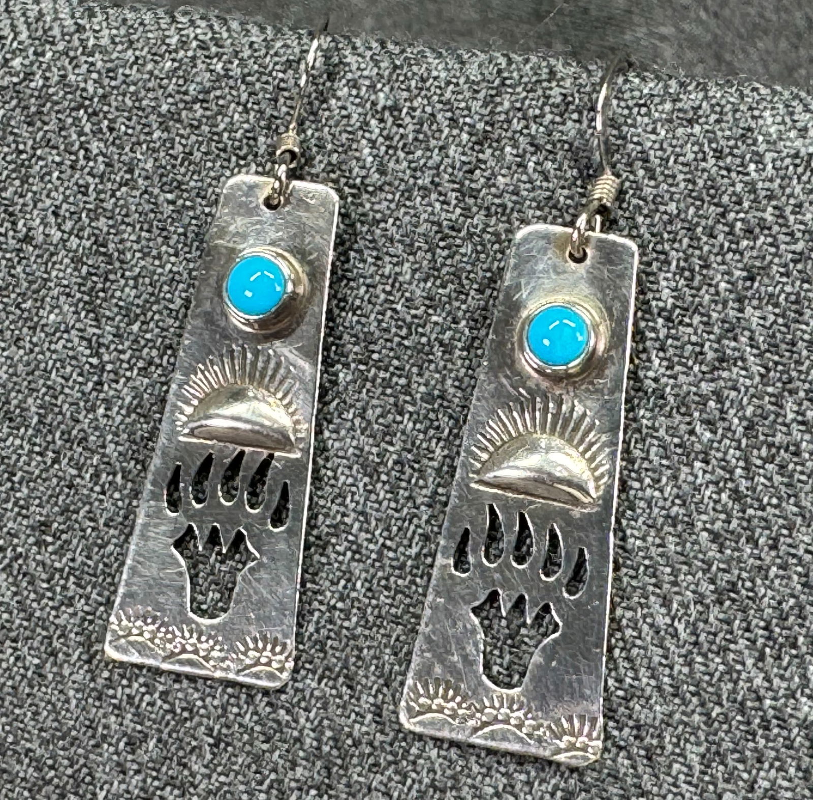 Jeff James Jr Turquoise Sterling Bear Claw hook earrings (1 of 8)