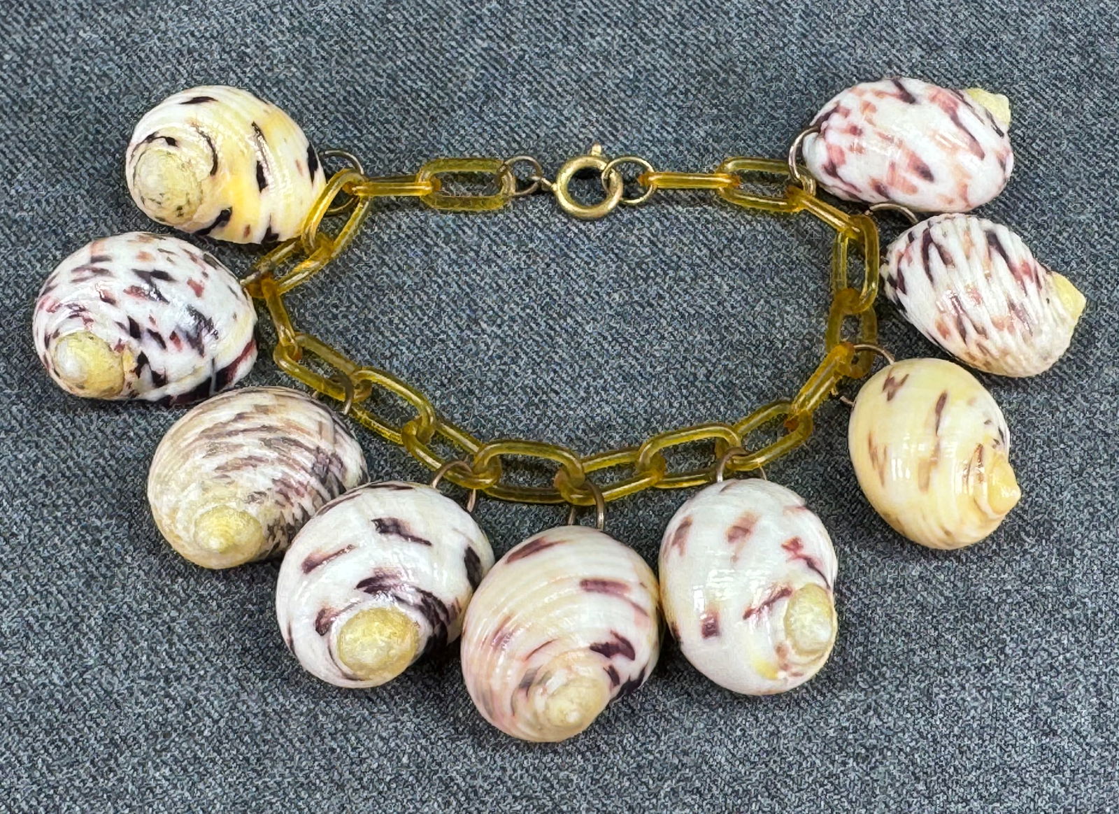 Vintage moon shell dangles celluloid chain charm bracelet (1 of 7)