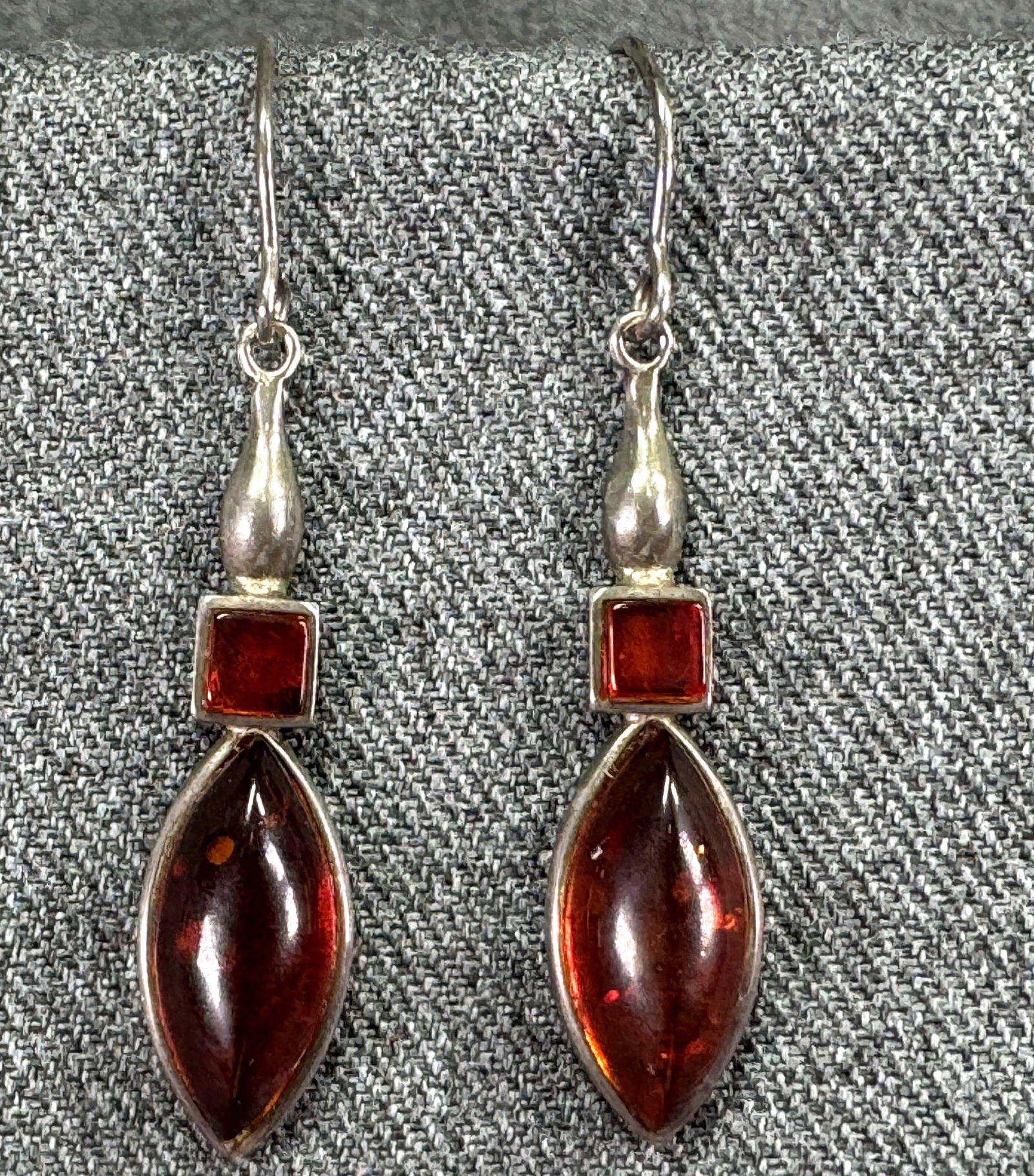 Vintage signed JS 925 sterling silver amber beads hook earrings (1 of 6)