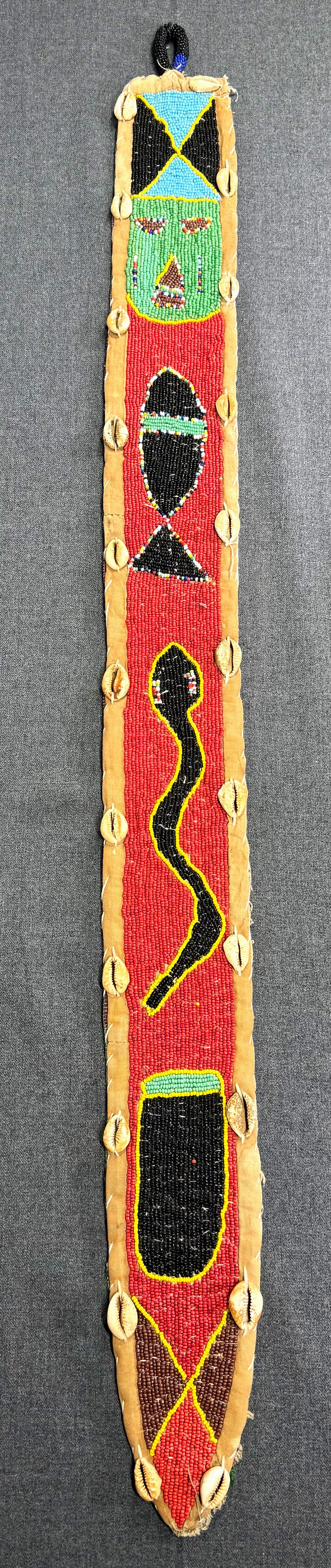 African Yoruba Nigeria Beaded Sash. Beads, cowrie shells, fabric, (1 of 18)