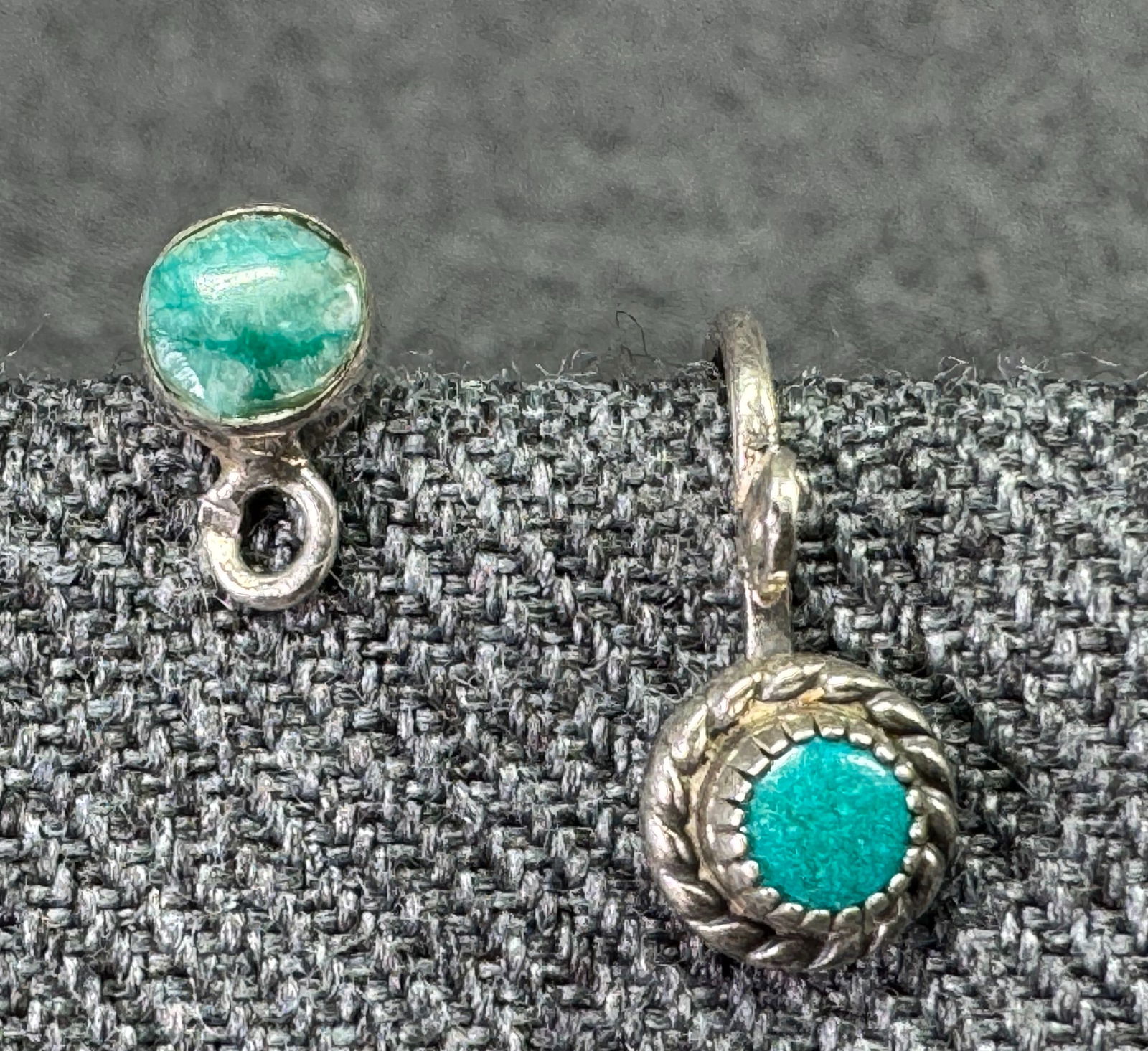 Vintage southwestern style reconstituted turquoise sterling silver solo earrings lot (1 of 7)